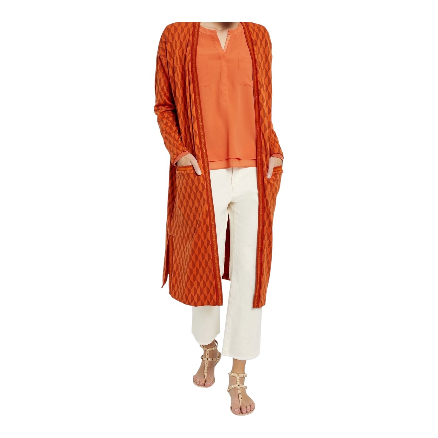 Milano Orange Notch Neck Top - 10 - NEW