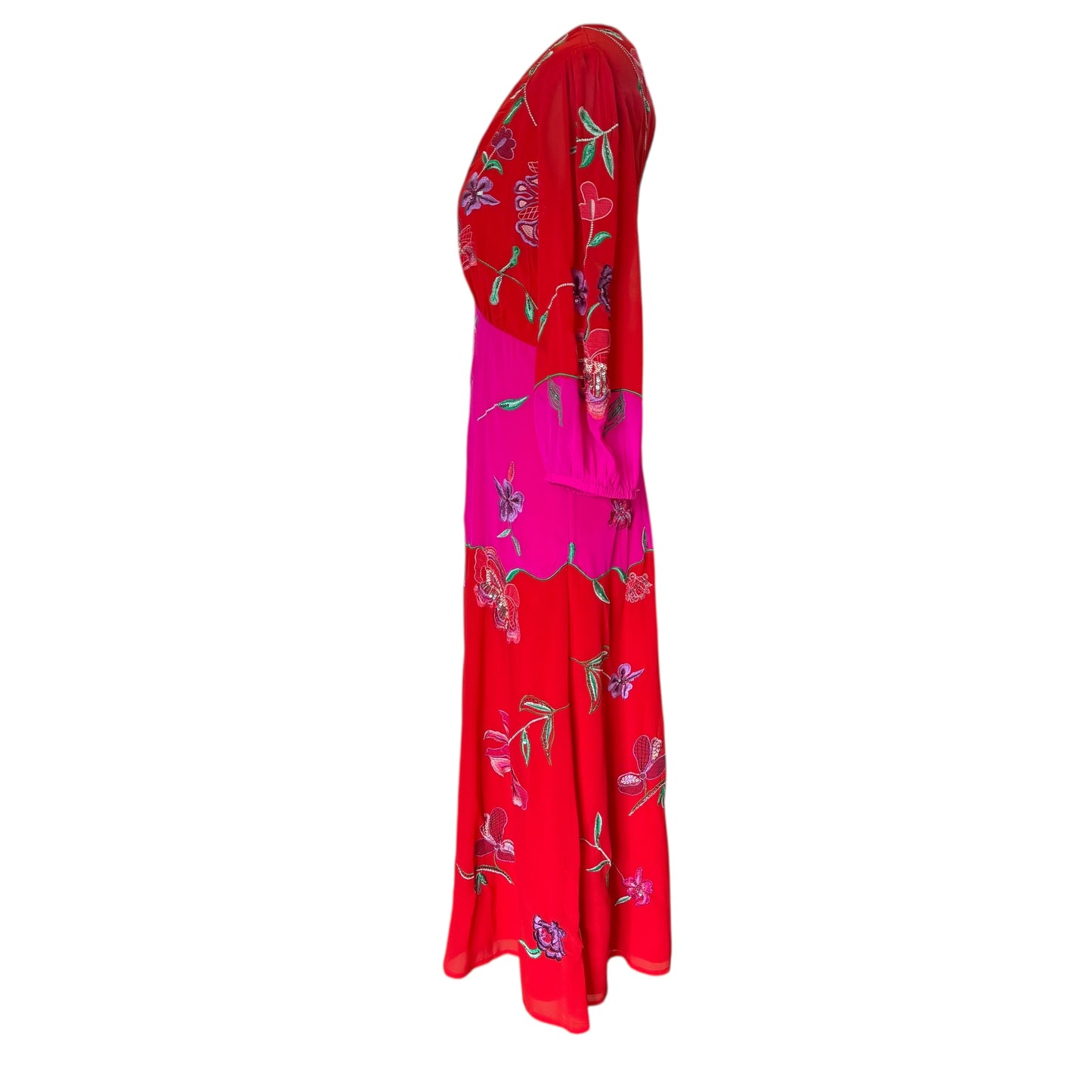 Monsoon Joanna Embellished Dress in Pink and Red - 14 - NEW