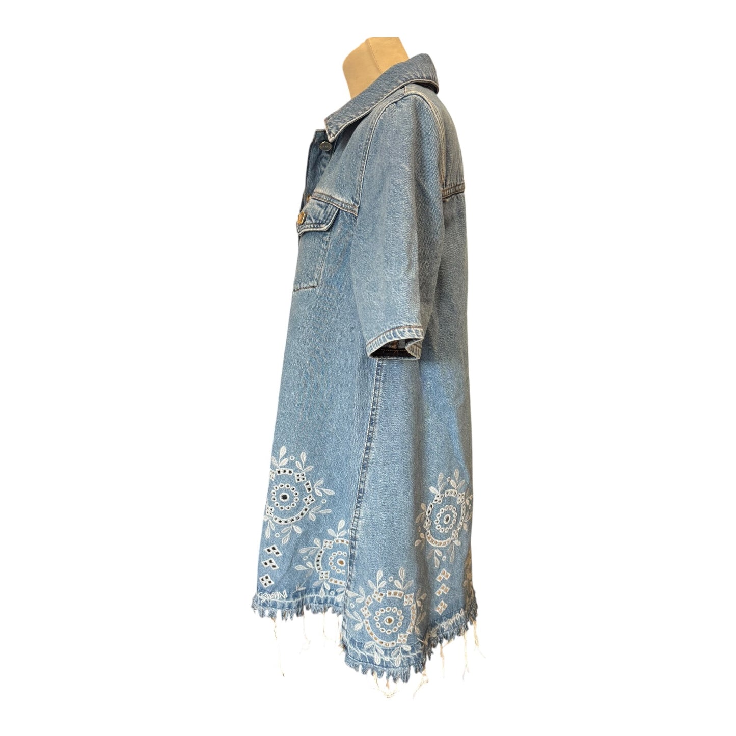 Ganni Broderie Anglaise Denim Mini Dress - 10