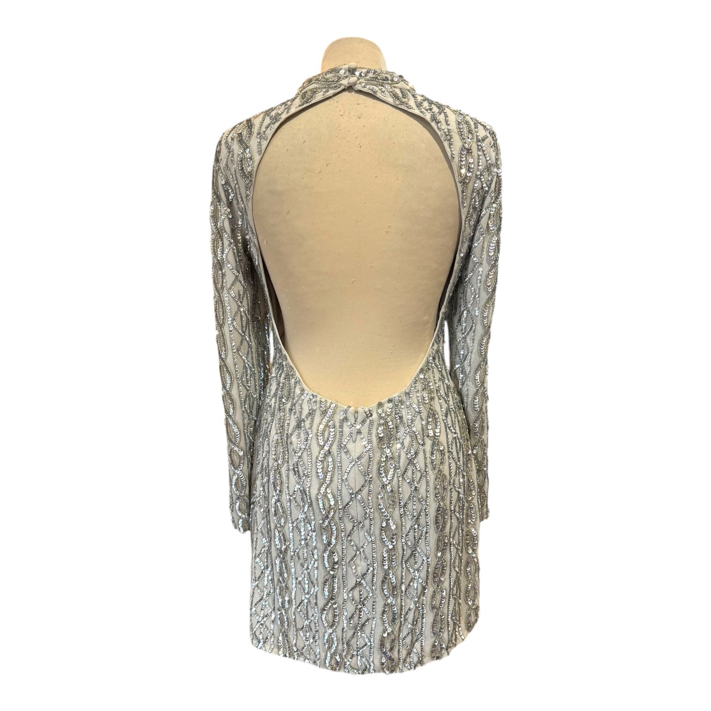 Miss Selfridge White Silver Sequin Backless Mini Dress - 10 - NEW