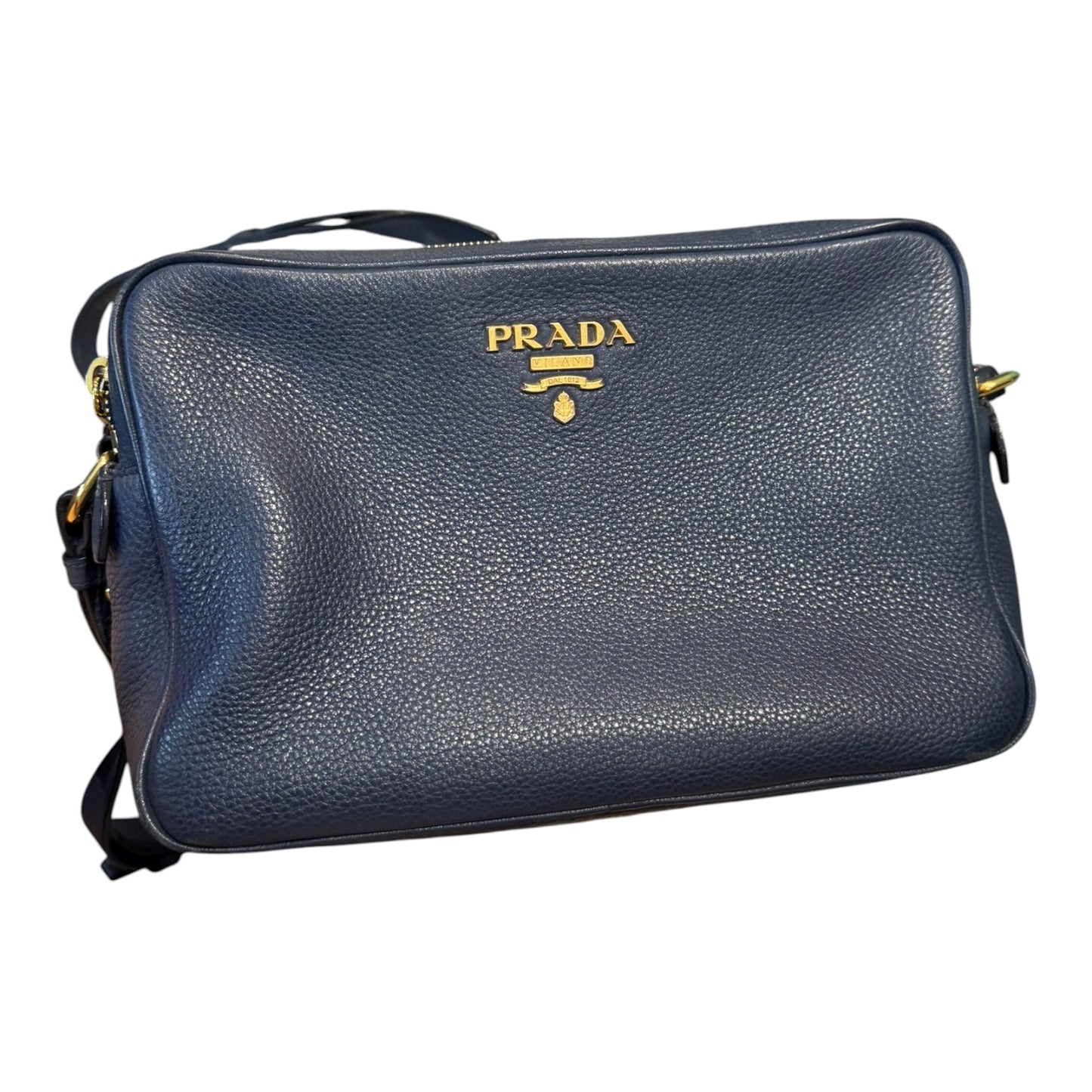 Prada Navy Blue Vitello Phenix Leather Cross Body Bag