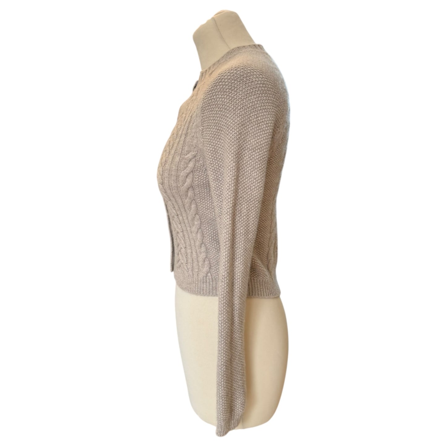 Pure Collection Beige Cable Knit Wool and Cashmere Cardigan - 8