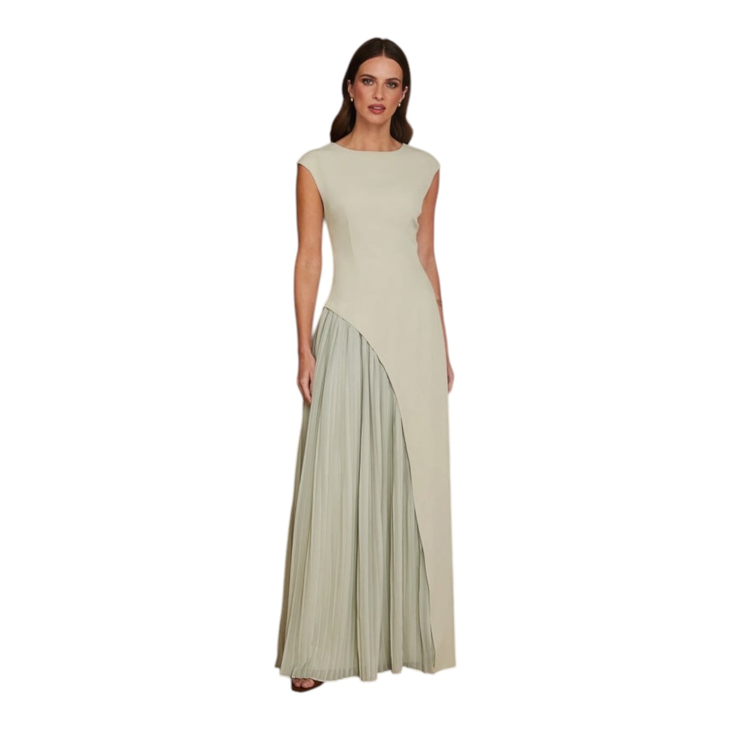 Six Stories Elena Cap Sleeve Pleated Maxi Dress Pistachio - 10