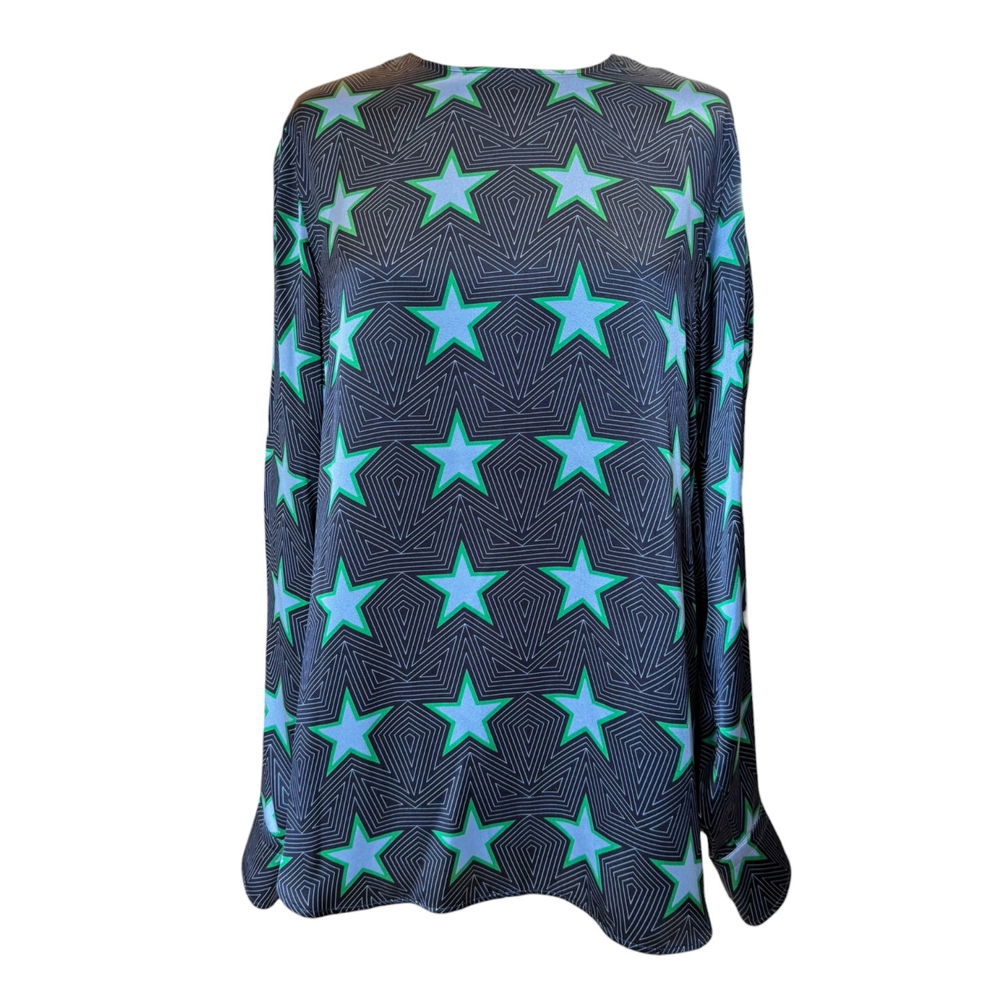 SportMax Blue and Green Star Silk Shirt - 12