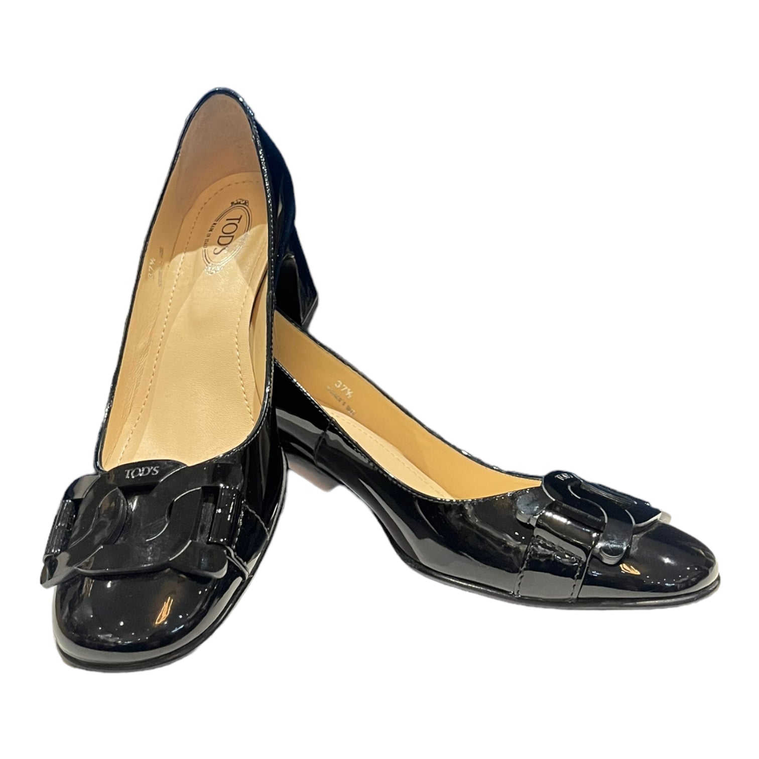 NEW Tod's Black Patent Loafer Heels Deja Vu Belfast