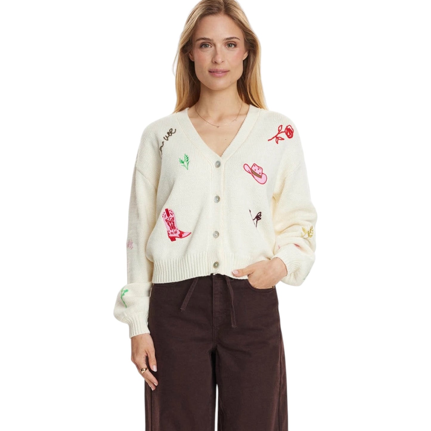 Numph Wally Cream Embroidered Cardigan - 12