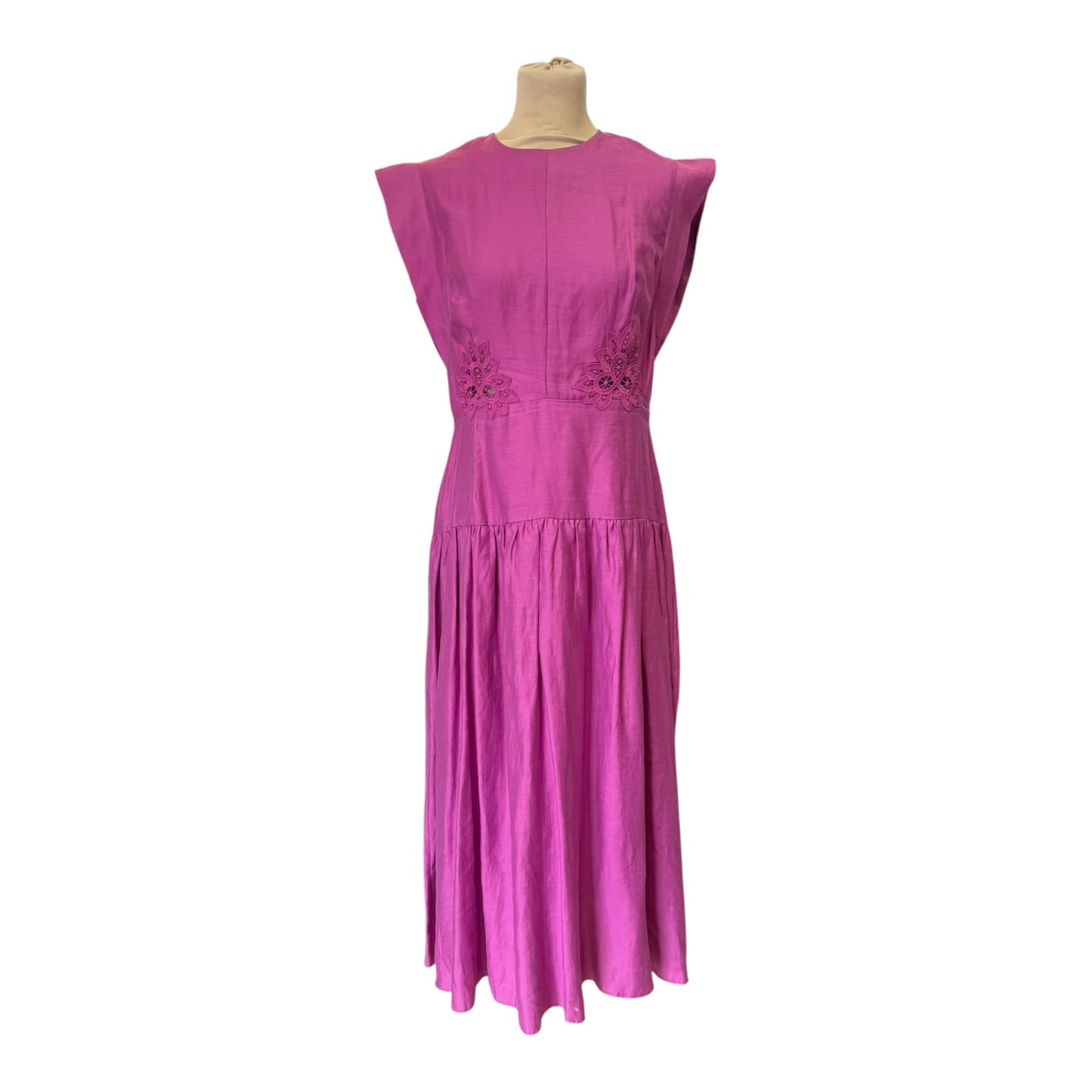 Kameya Pink Floral Embroidered Midi Dress - 10/12
