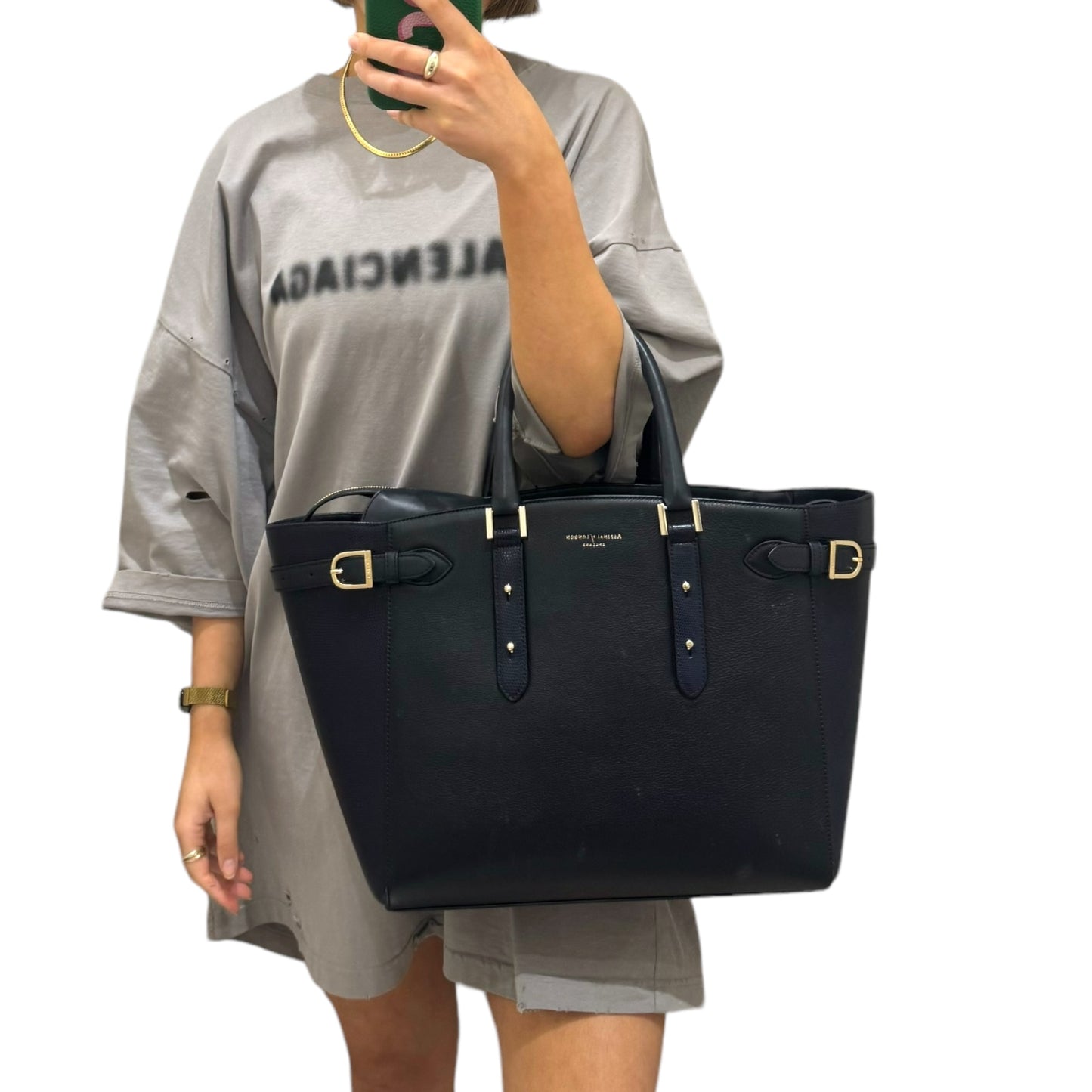 Aspinal Navy Tote Bag