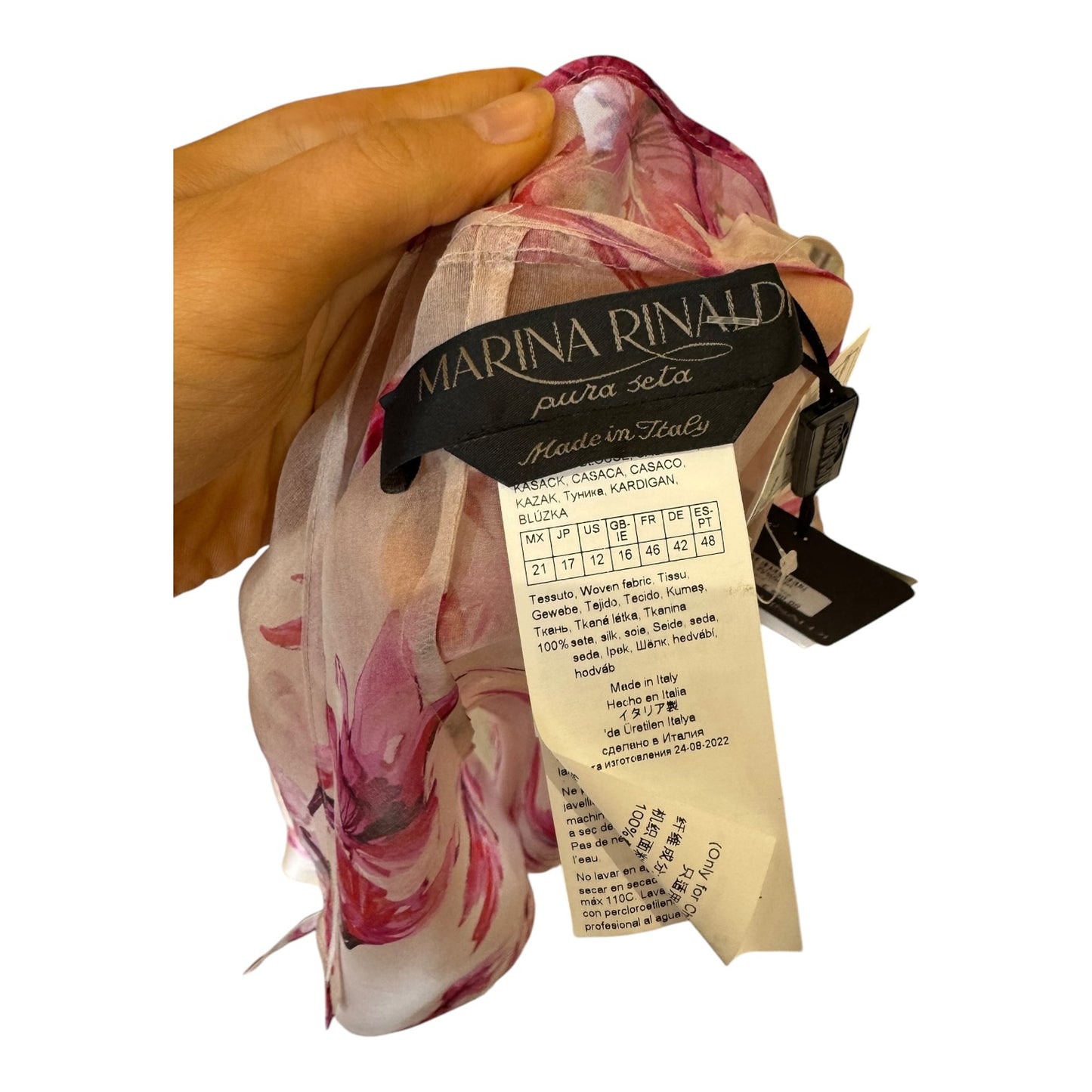 Marina Rinaldi Pink Floral Silk Duster Coat - 16 - NEW