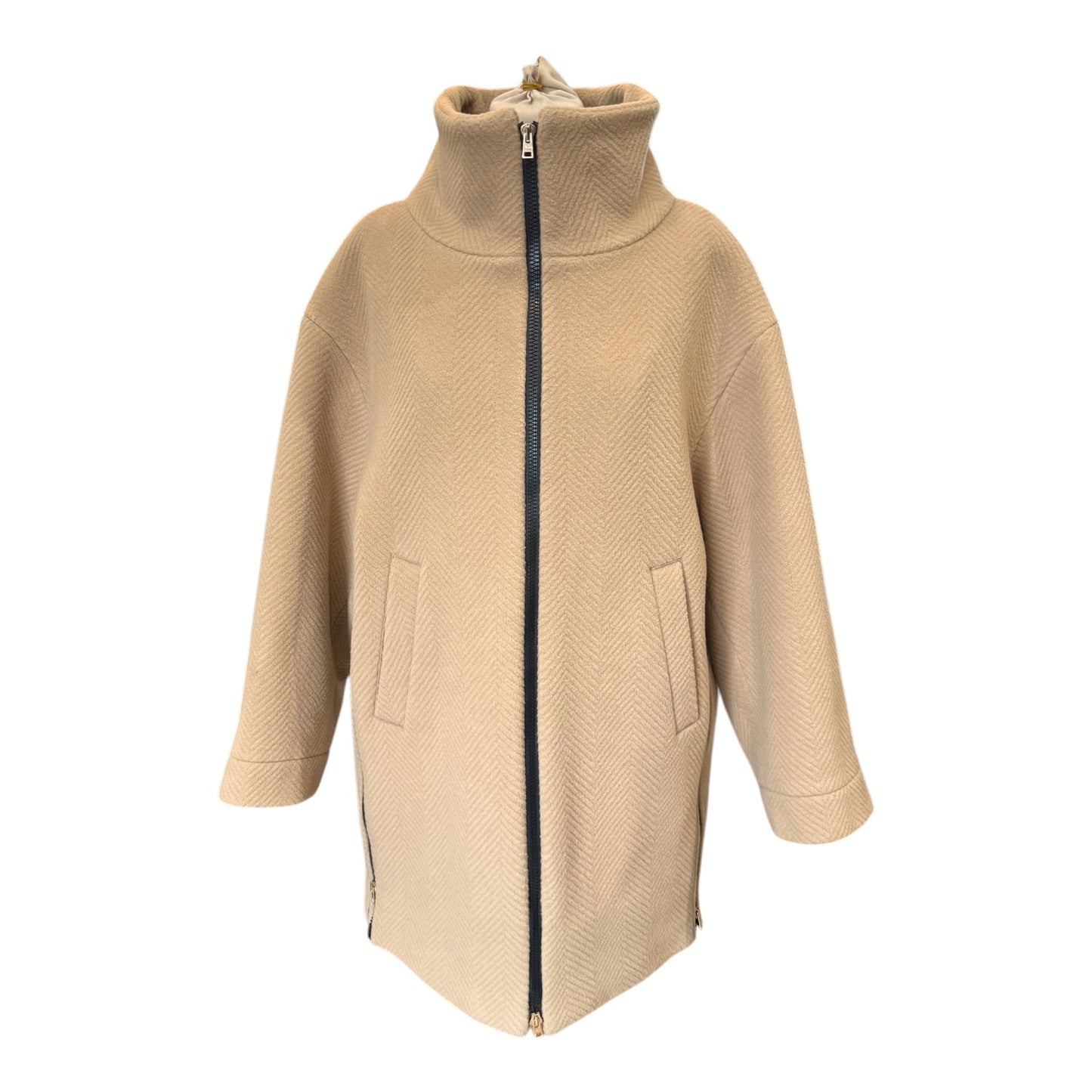 Herno Beige Herringbone Zip Up Coat - 12/14