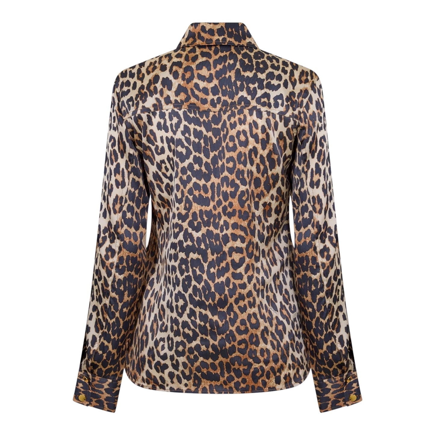 Ganni Satin Animal Print Long Sleeve Blouse - 14 - NEW