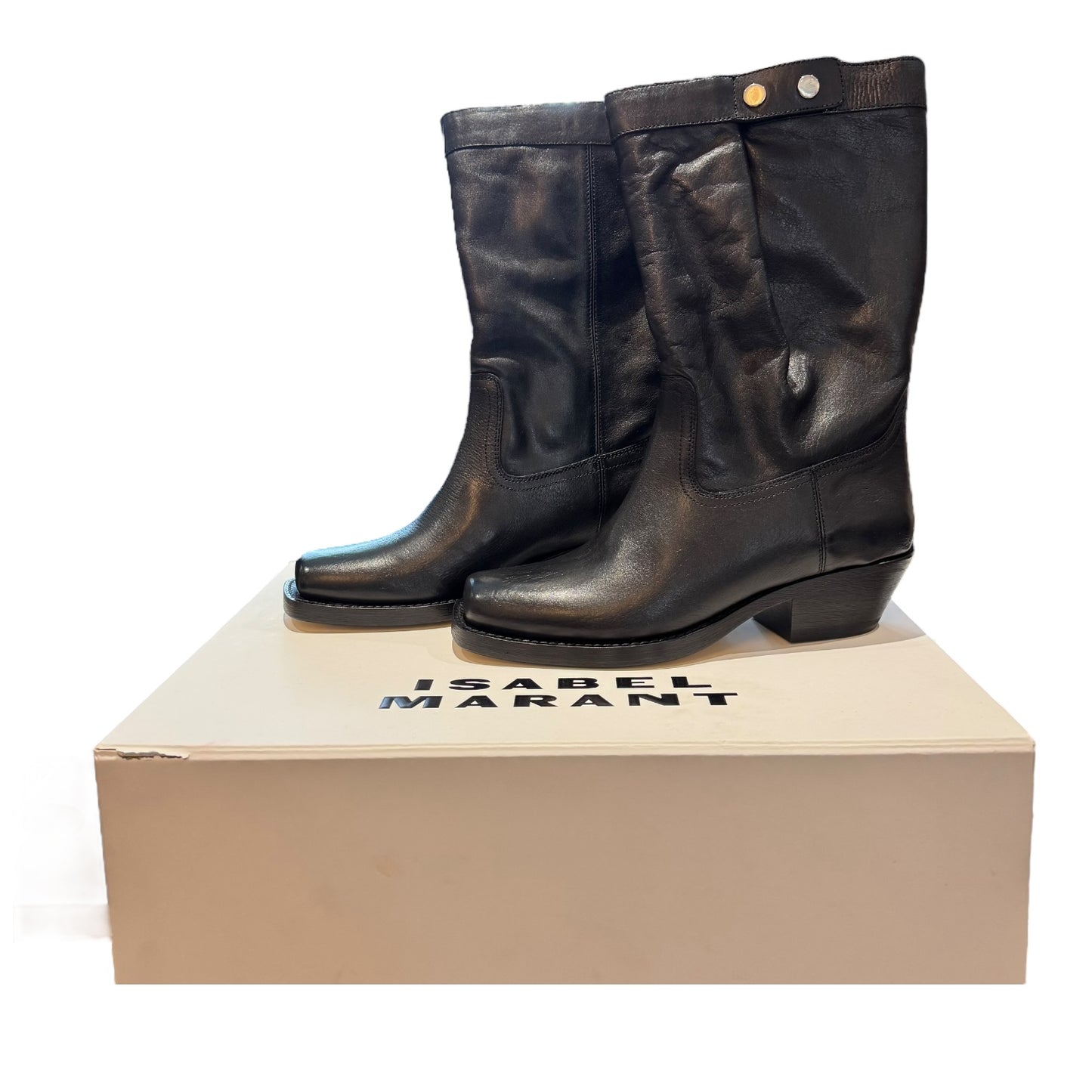 Isabel Marant Ademe Black Leather Cowboy Boots - 39 / 6 - NEW