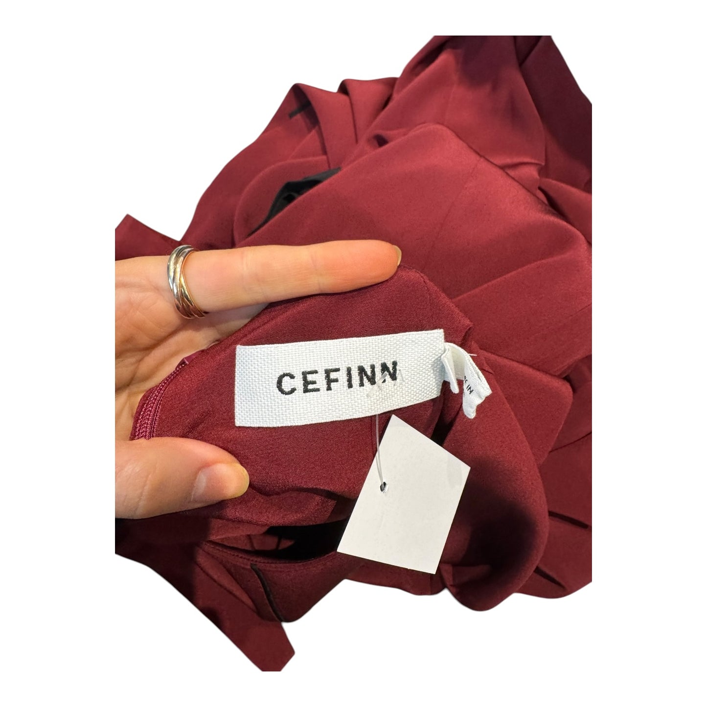 Cefinn Burgundy and Black Silk Belted Midi Dress