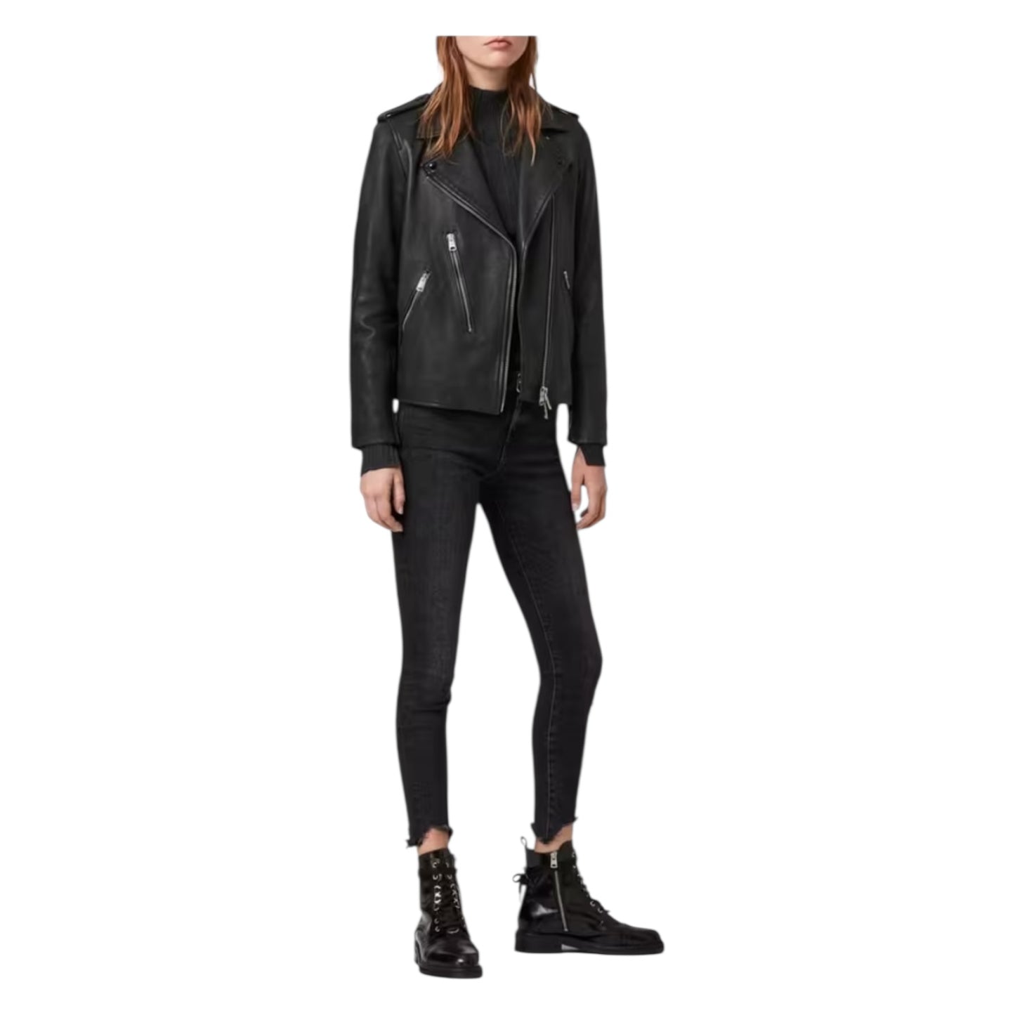 AllSaints Elva Leather Biker Jacket in Black - 8