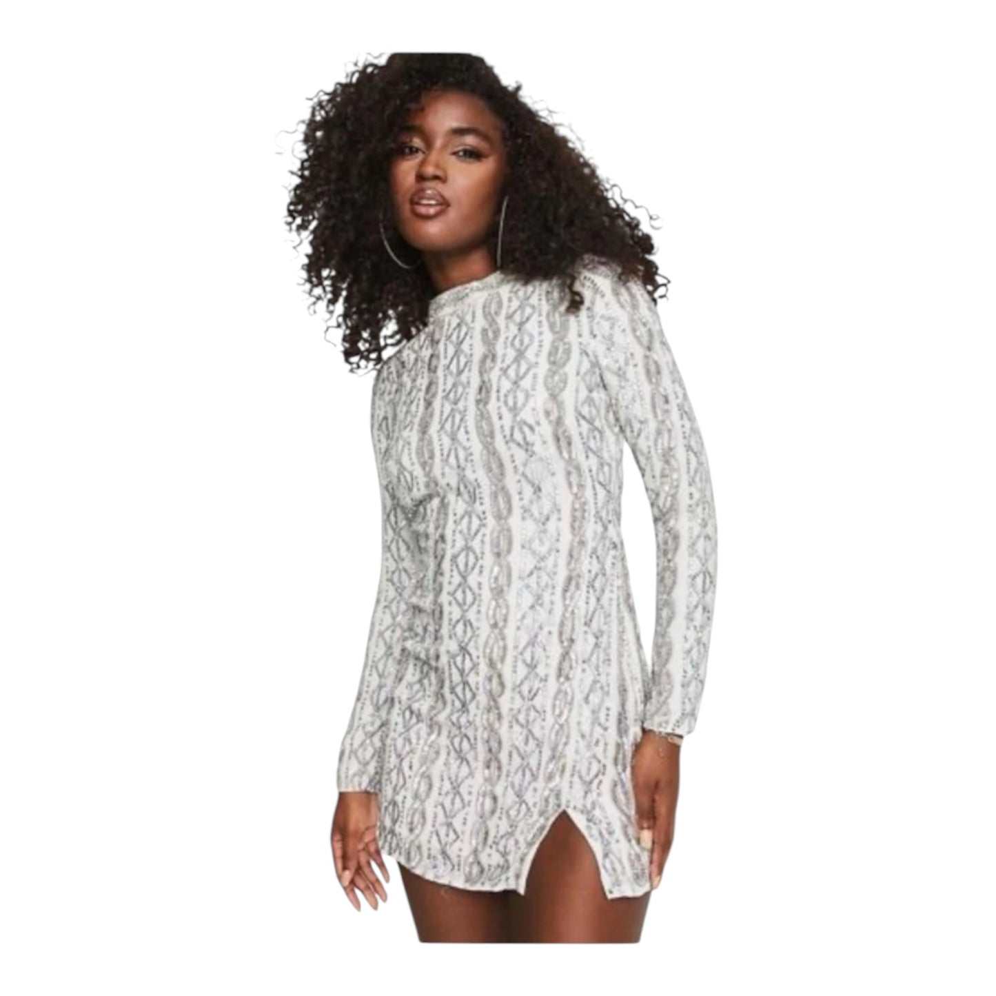 Miss Selfridge White Silver Sequin Backless Mini Dress - 10 - NEW