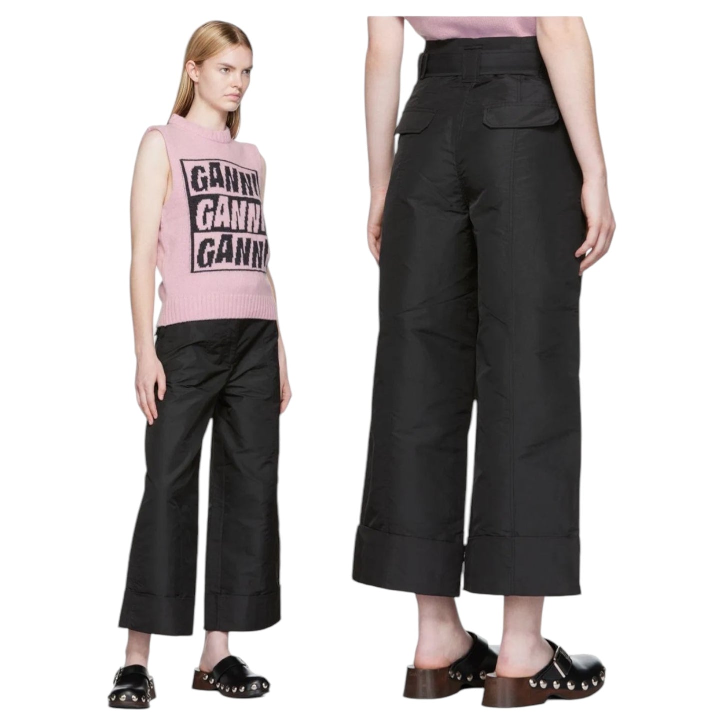 Ganni Black Wide Leg Trousers - 10 - NEW