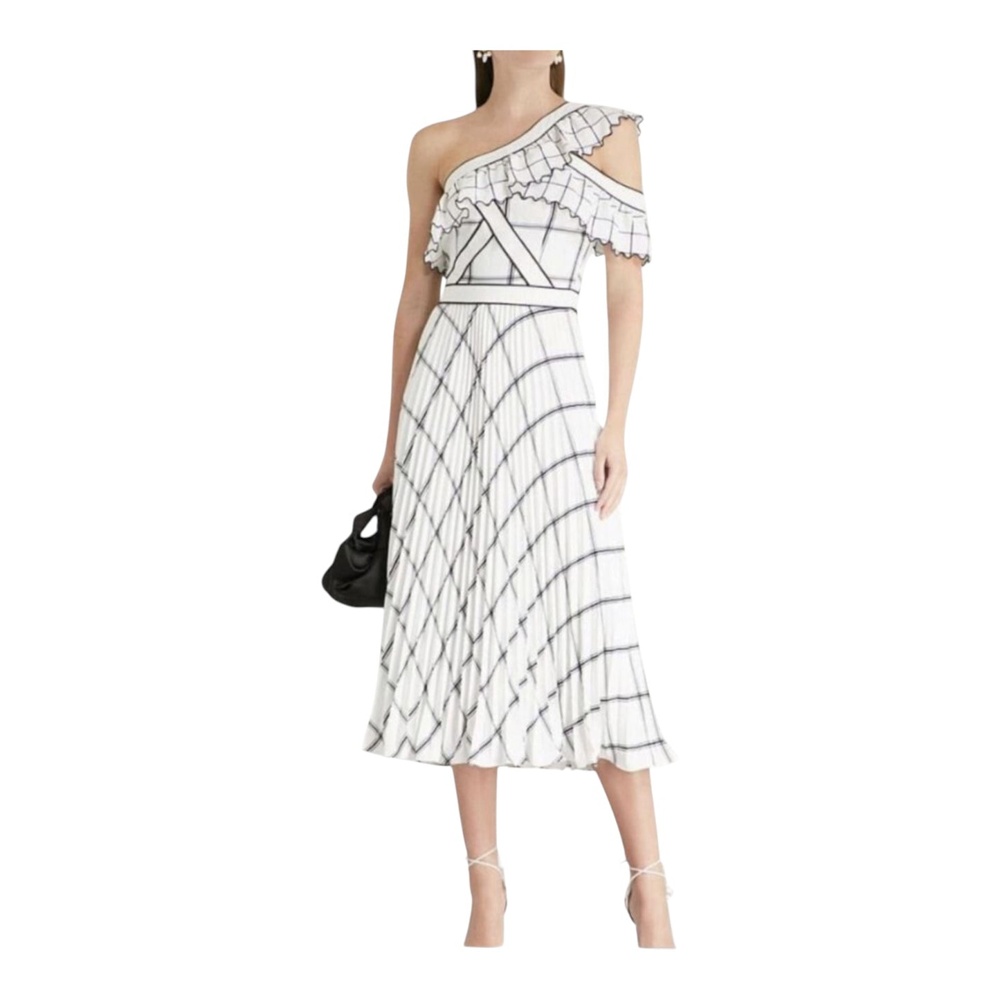 Self Portrait Check One Shoulder Maxi Dress - 6