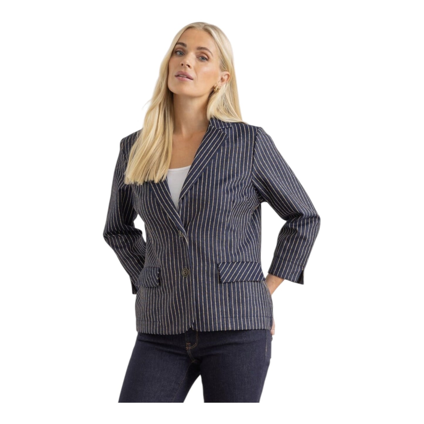 Klass Striped Three Quarter Sleeve Blazer - 10