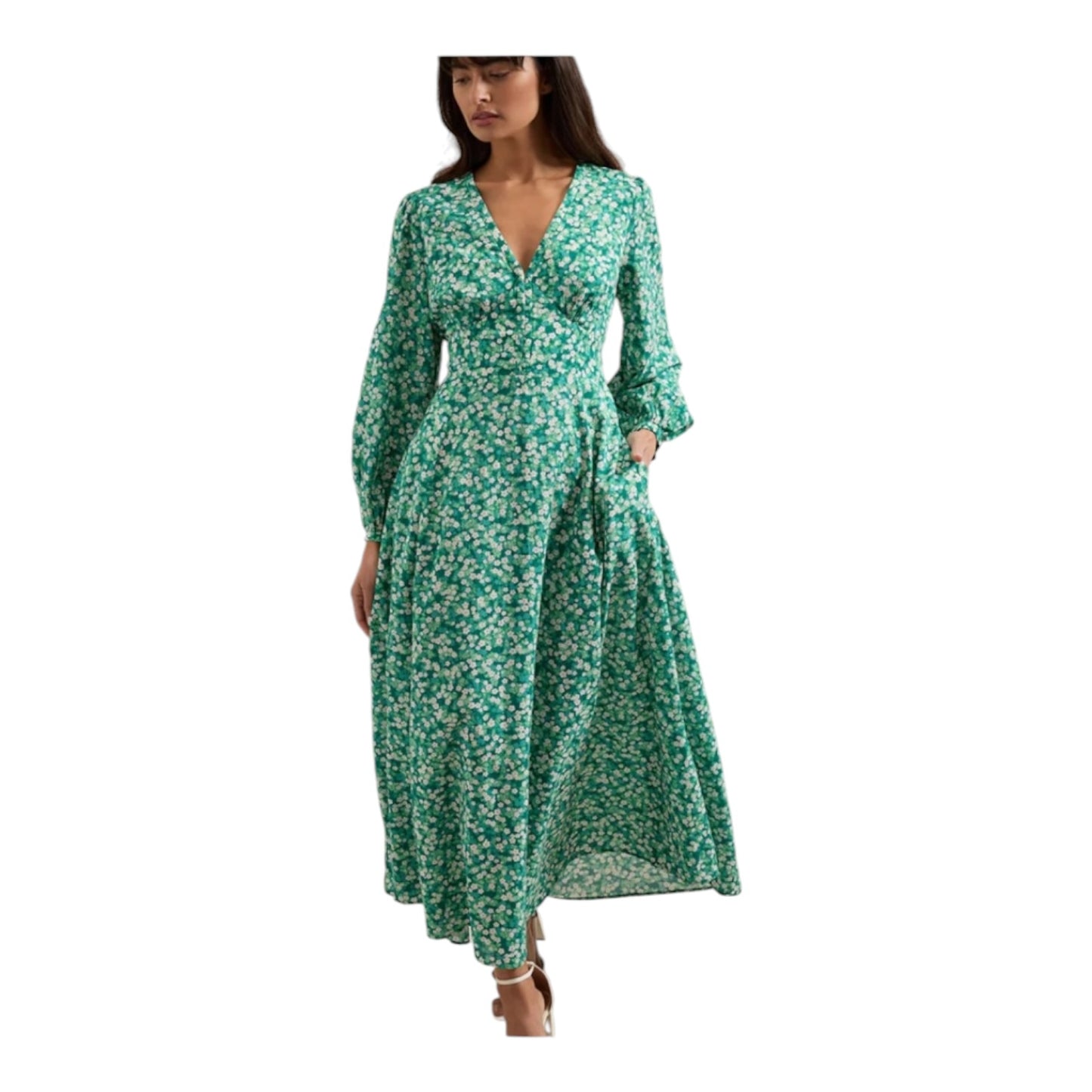 Cefinn Cora V Neck Dress in Green Blossom - 12