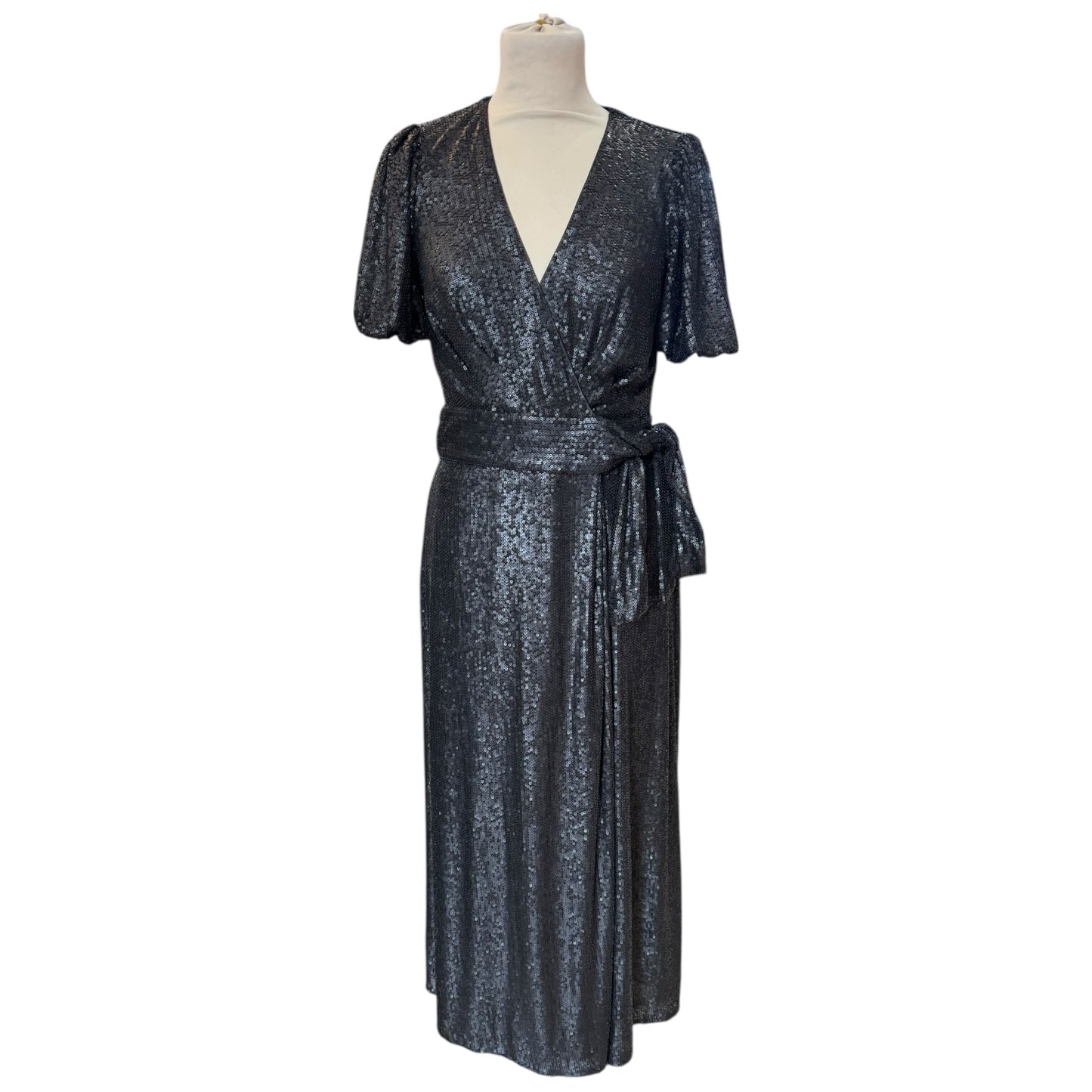 Whistles Black Sequin Wrap Dress - 10 - NEW