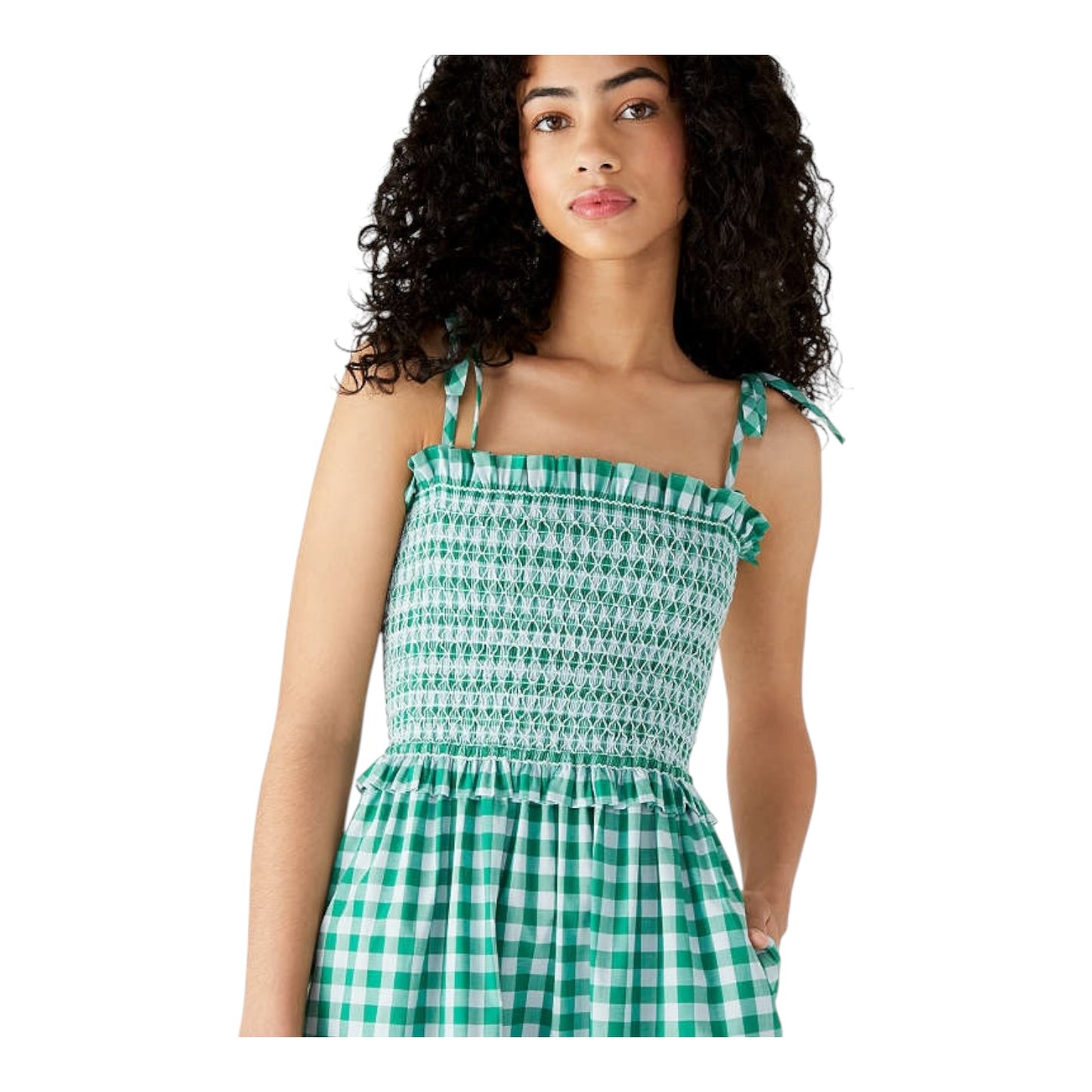 Kate Spade Green Gingham Smocked Bodice Dress - 8