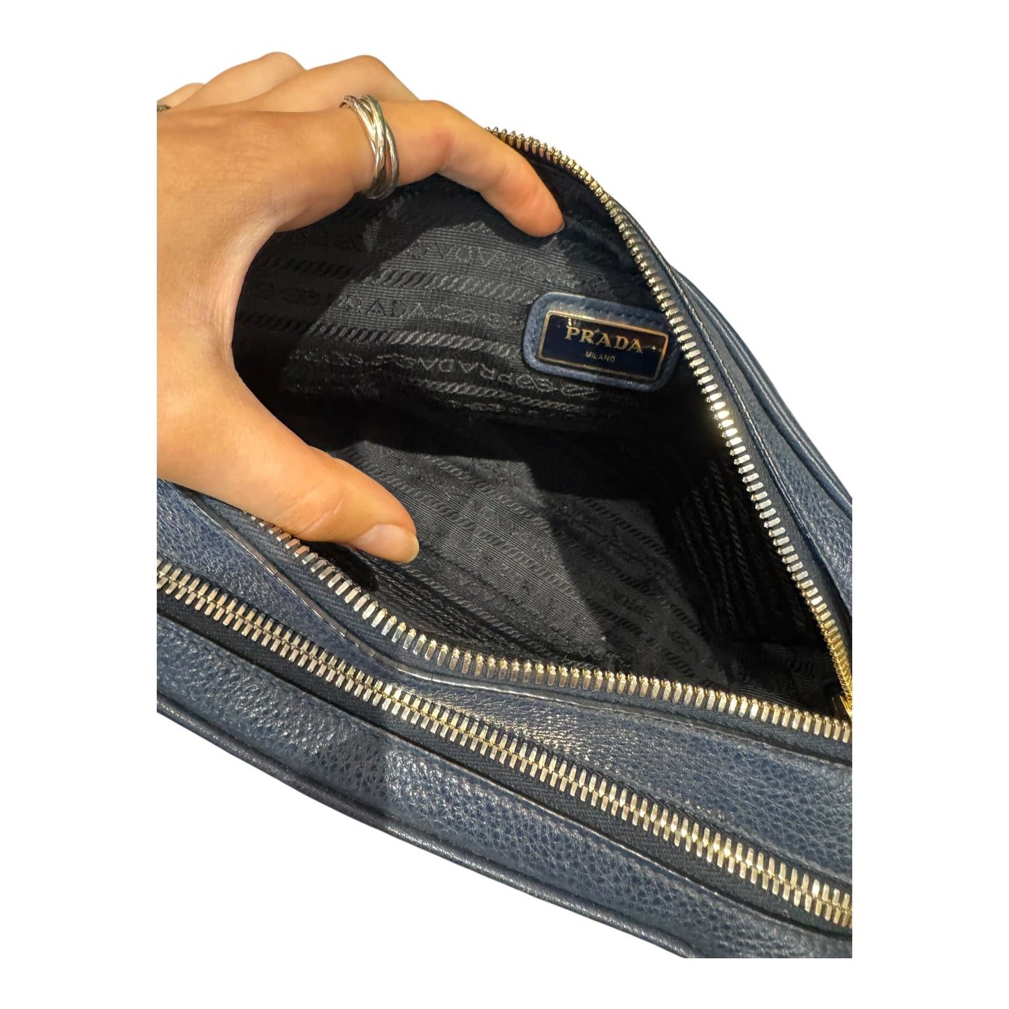 Prada Navy Blue Vitello Phenix Leather Cross Body Bag