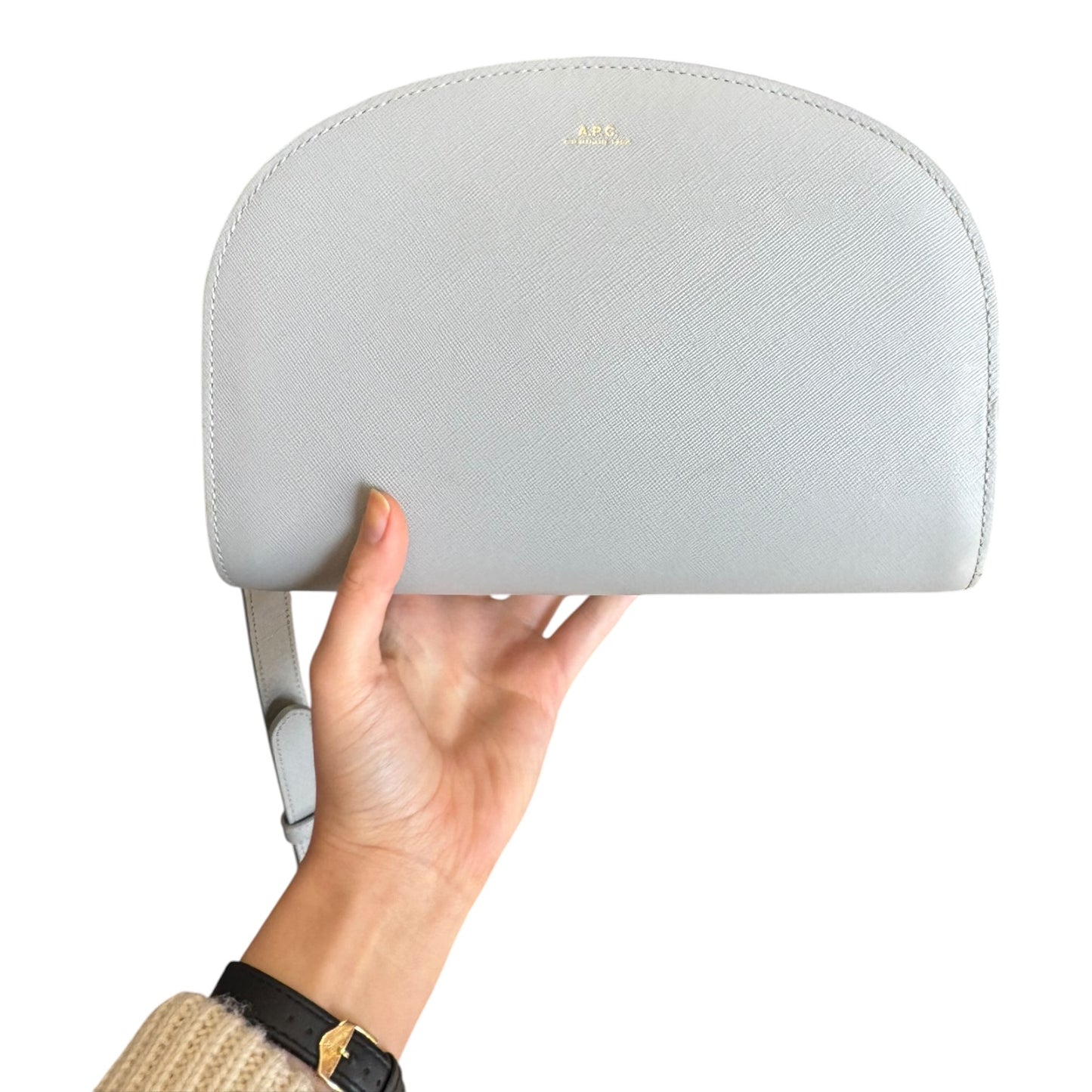 A.P.C. Demi-Lune Saffiano Bag in Light Grey