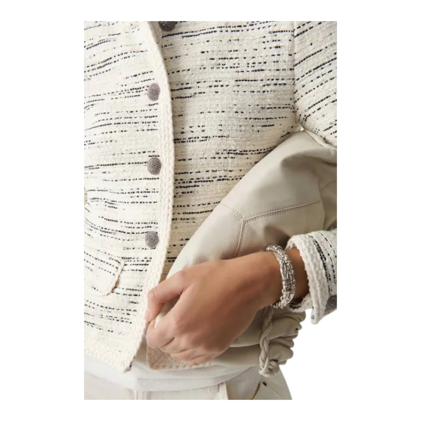 Ba&sh Cream and Black Tweed Roza Jacket - 6/8