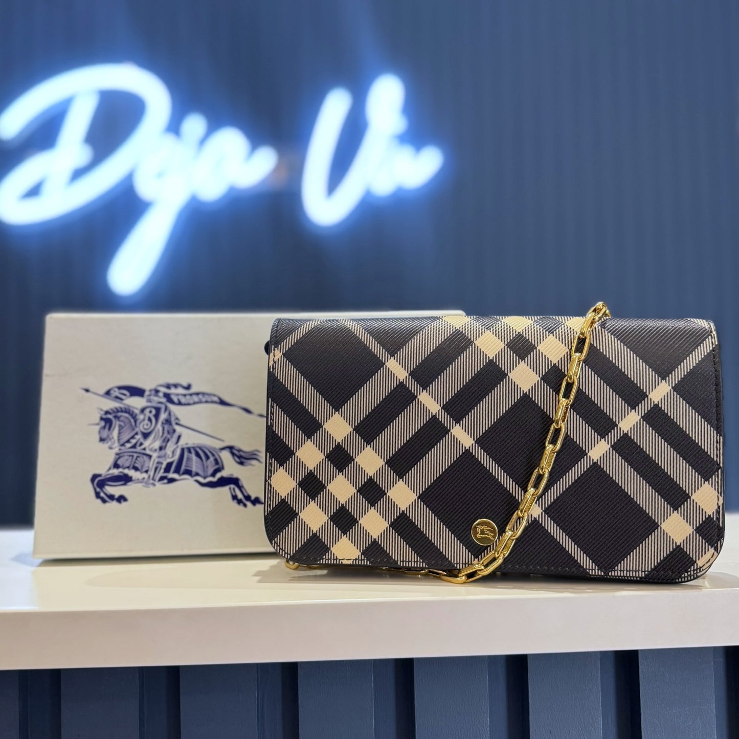 Burberry Black and Calico Check Wallet on Chain
