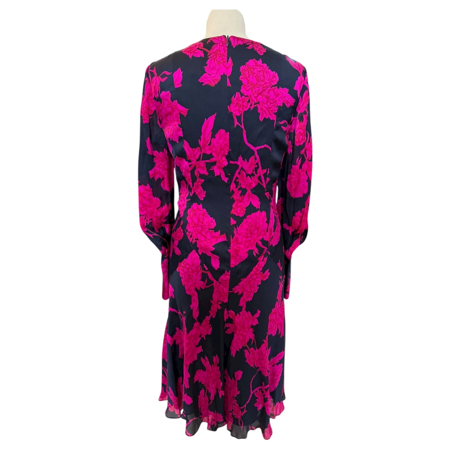 L.K. Bennett Navy and Cerise Pink Silk Dress - 8