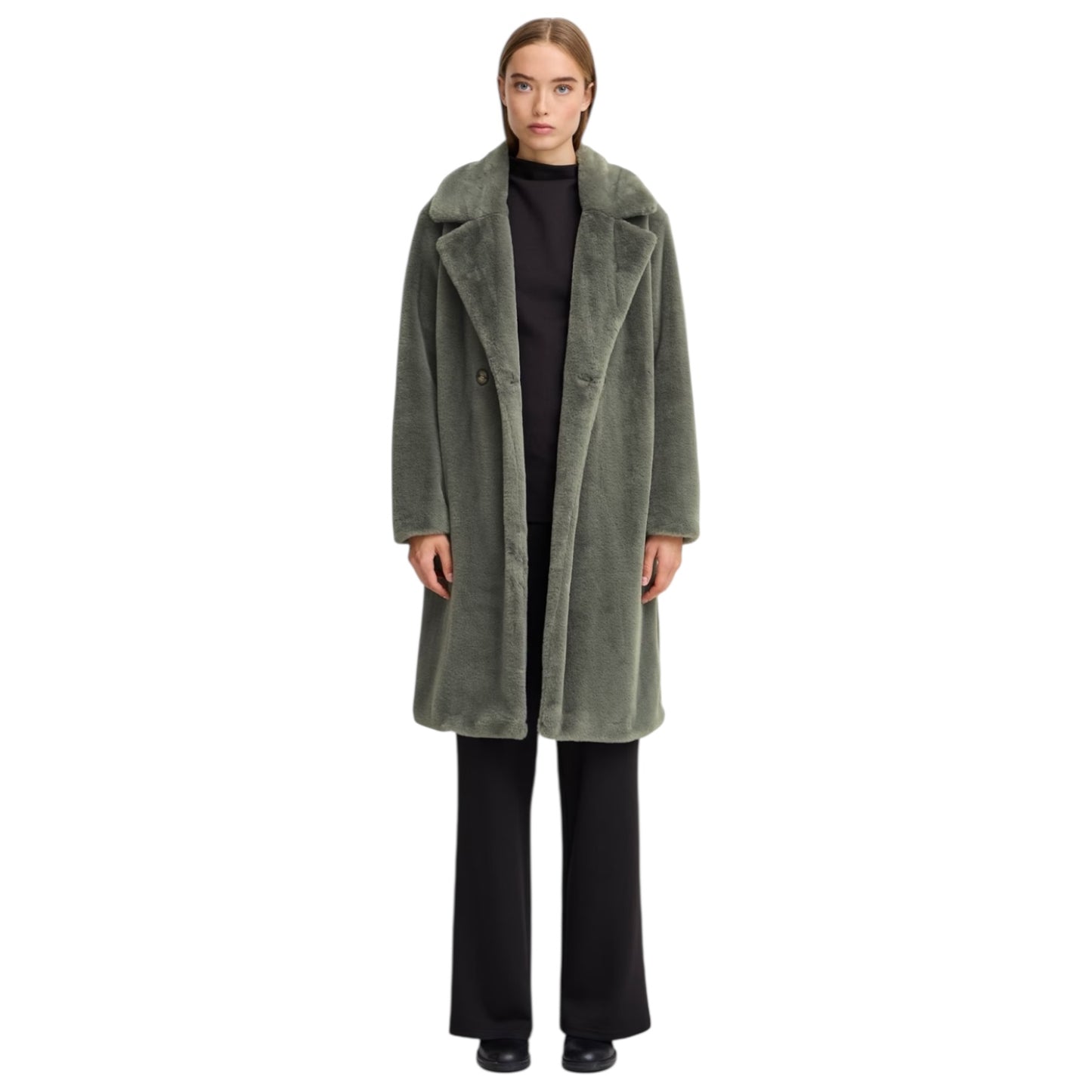 Ichi Sage Green Fluffy Coat - 10