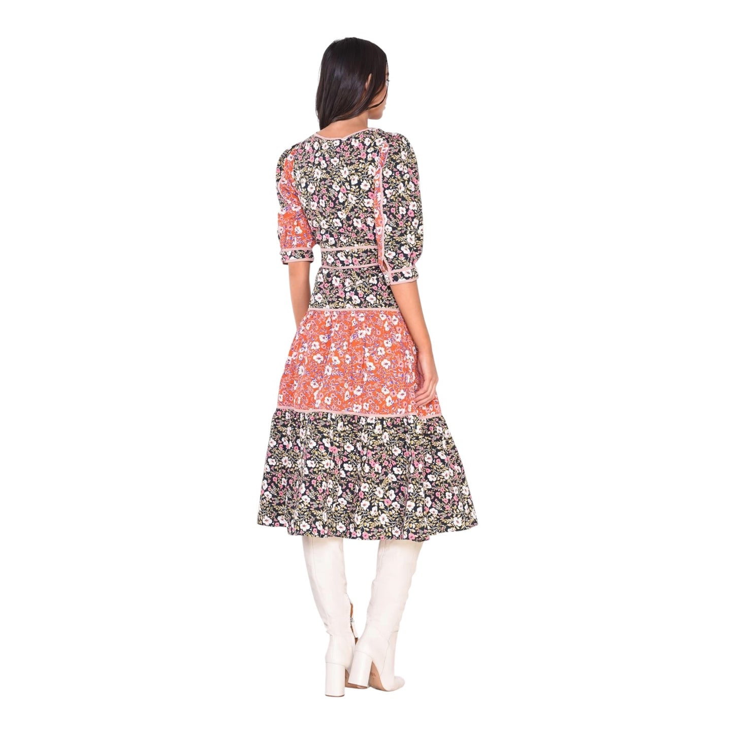 Glamorous Mixed Folk Poplin Square Neck Midi Dress - 8