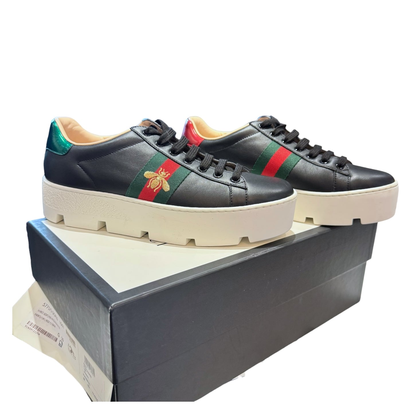 Gucci Black Leather Bee Embroidered Ace Platform Sneakers - 39/6