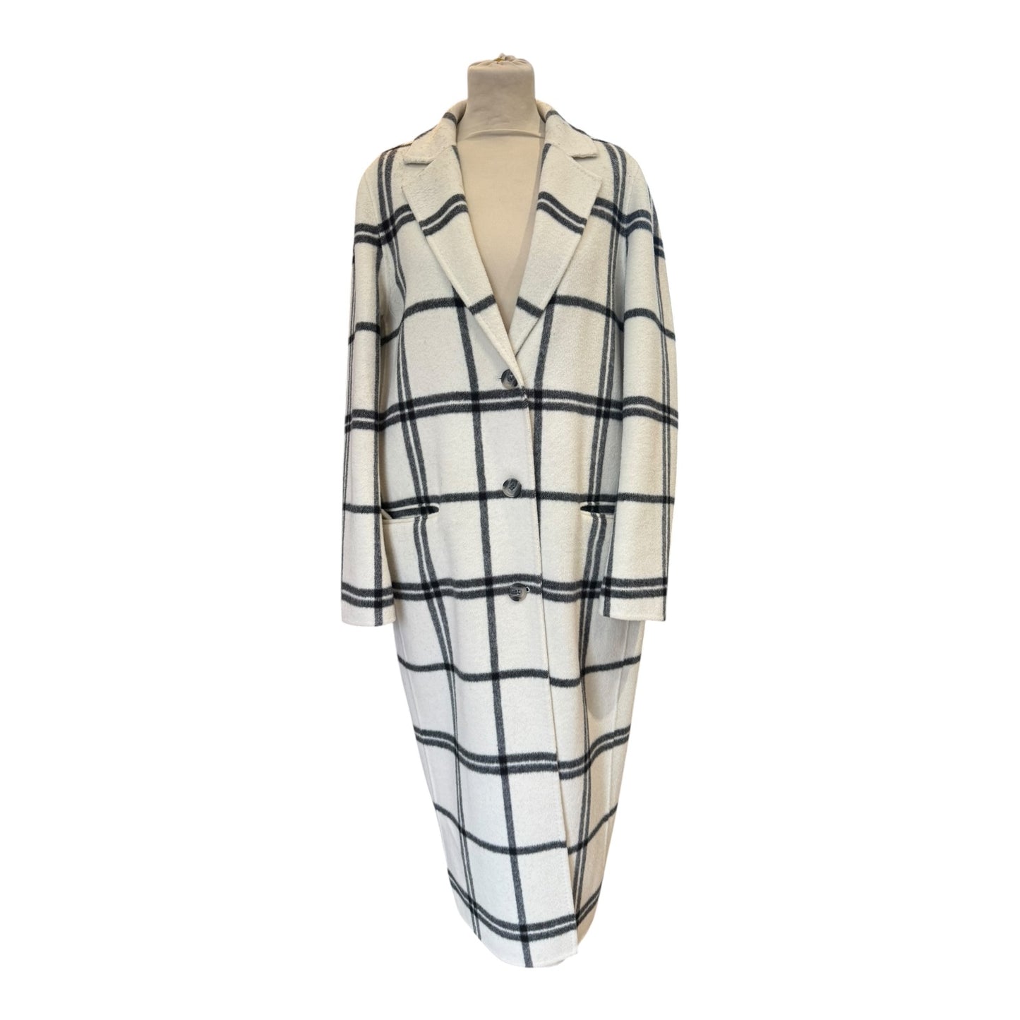 Jaeger Pure Wool Cream and Black Check Coat - 14