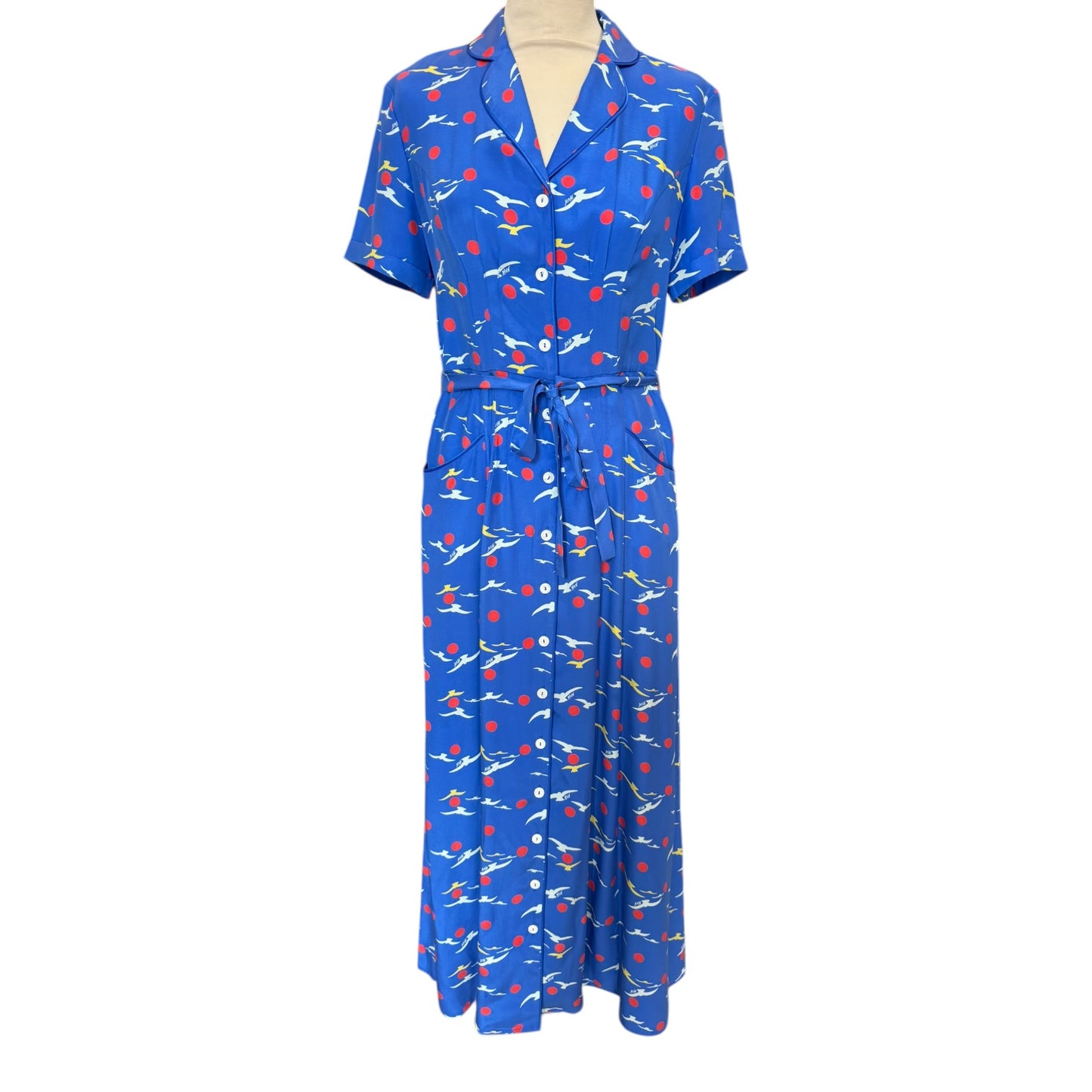 HVN Silk Long Maria Dress in Blue Bird Print - 8