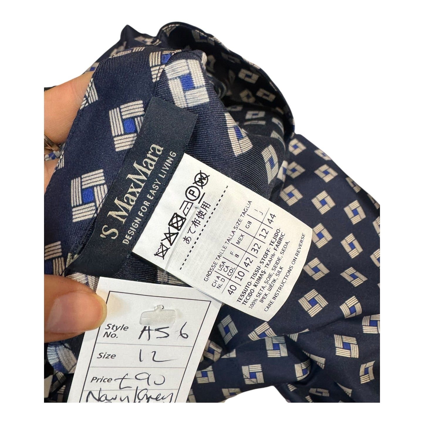 'S Max Mara Navy Silk Tunic Top - 12