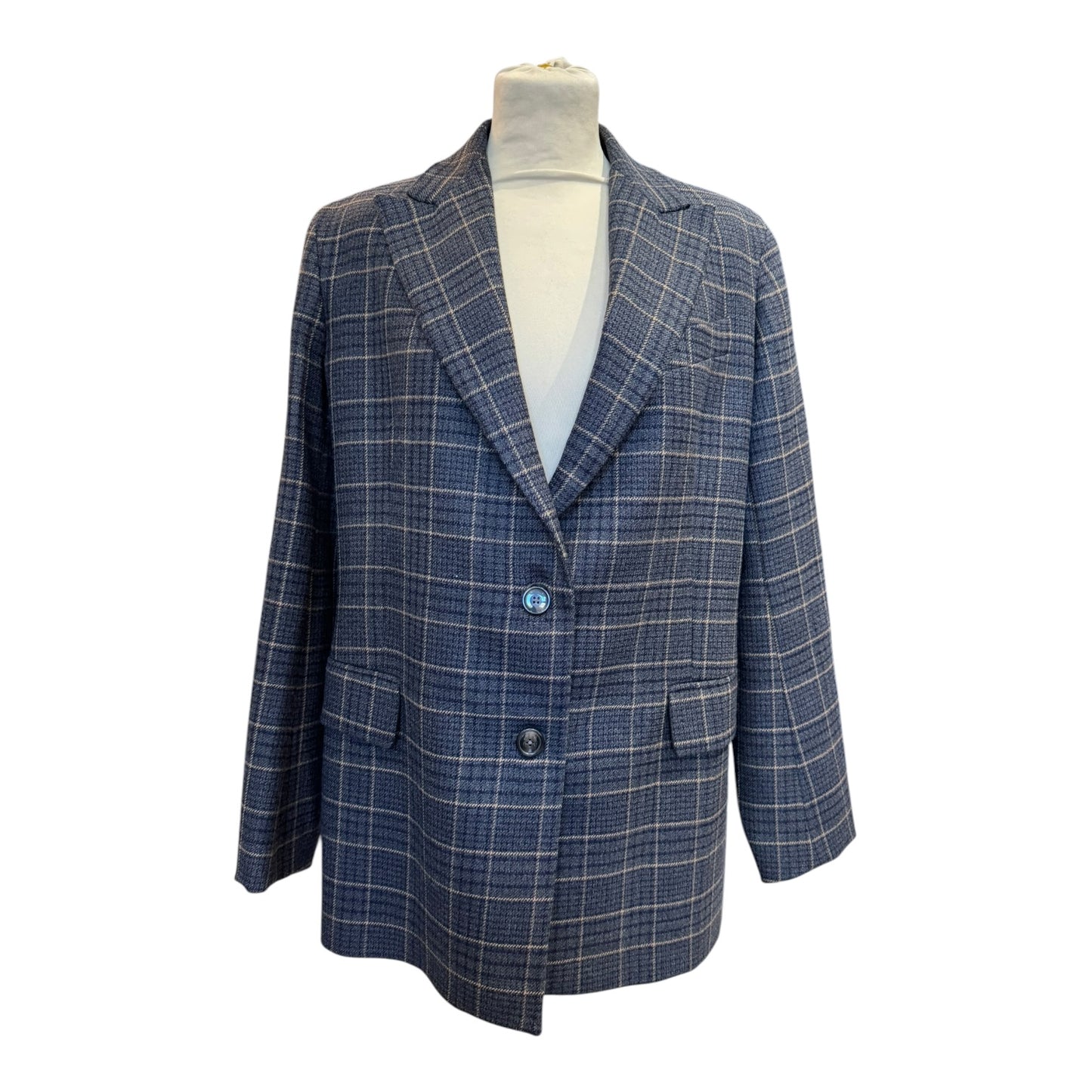 Weekend Max Mara Blue Beige Check Wool Blazer Jacket - 10