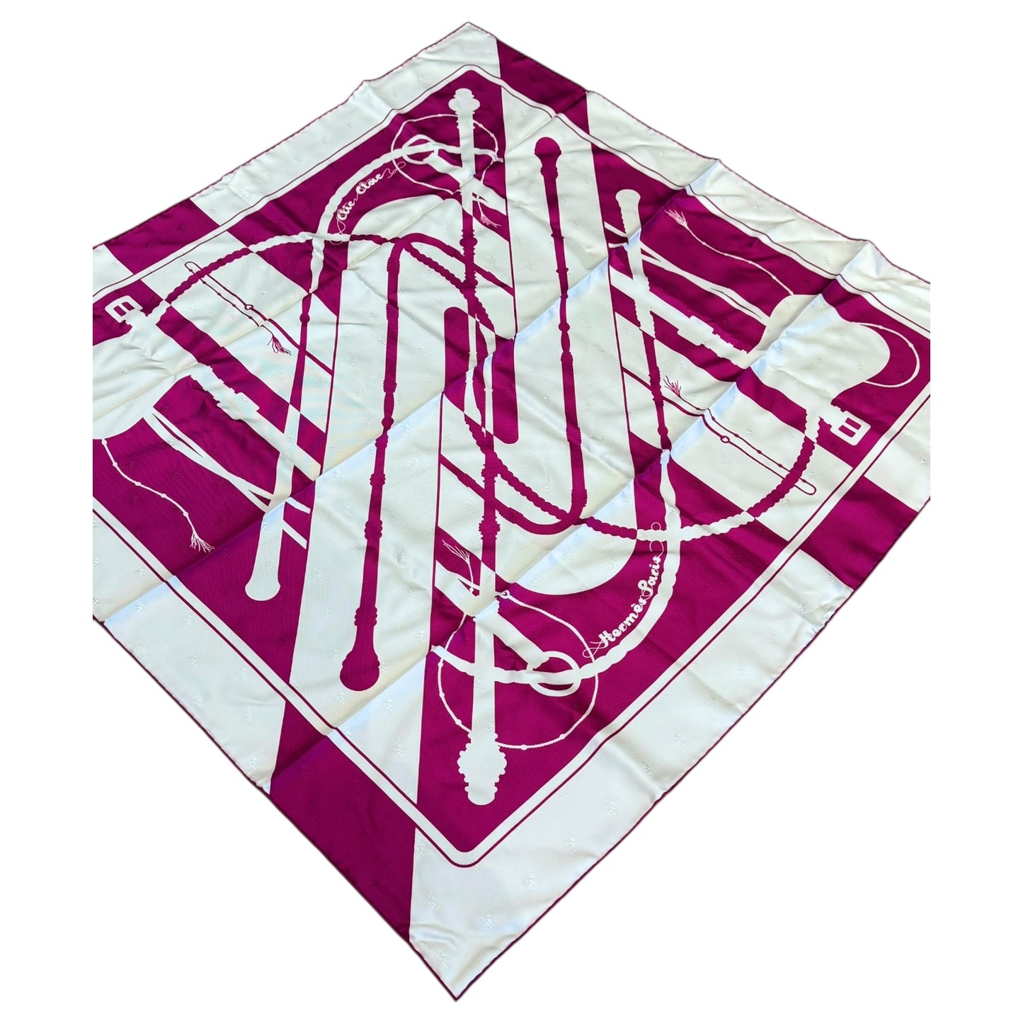 Hermes Clic Clac White and Pink Silk Scarf