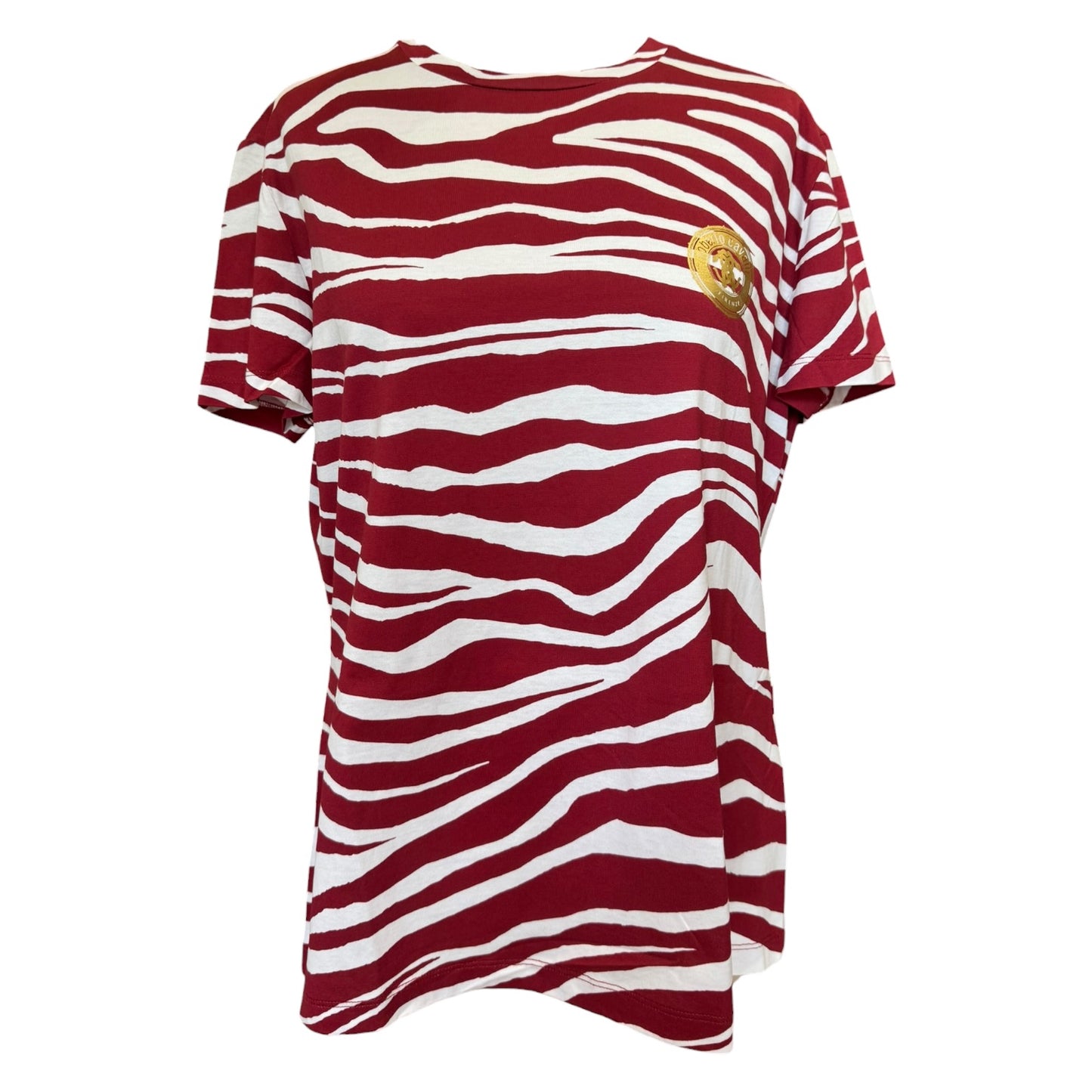 Roberto Cavalli Burgundy and White Zebra T Shirt - 12 - NEW