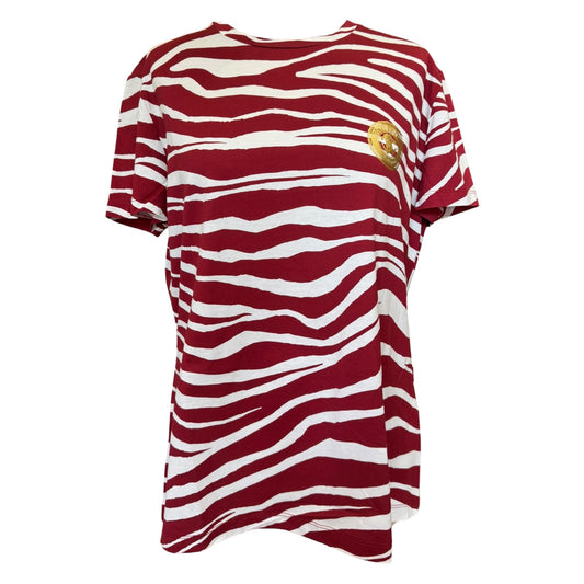 Roberto Cavalli Burgundy and White Zebra T Shirt - 12 - NEW