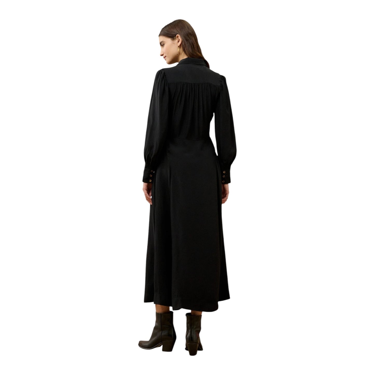 Brora Black Satin Backed Crepe Shirt Dress - 10 - NEW