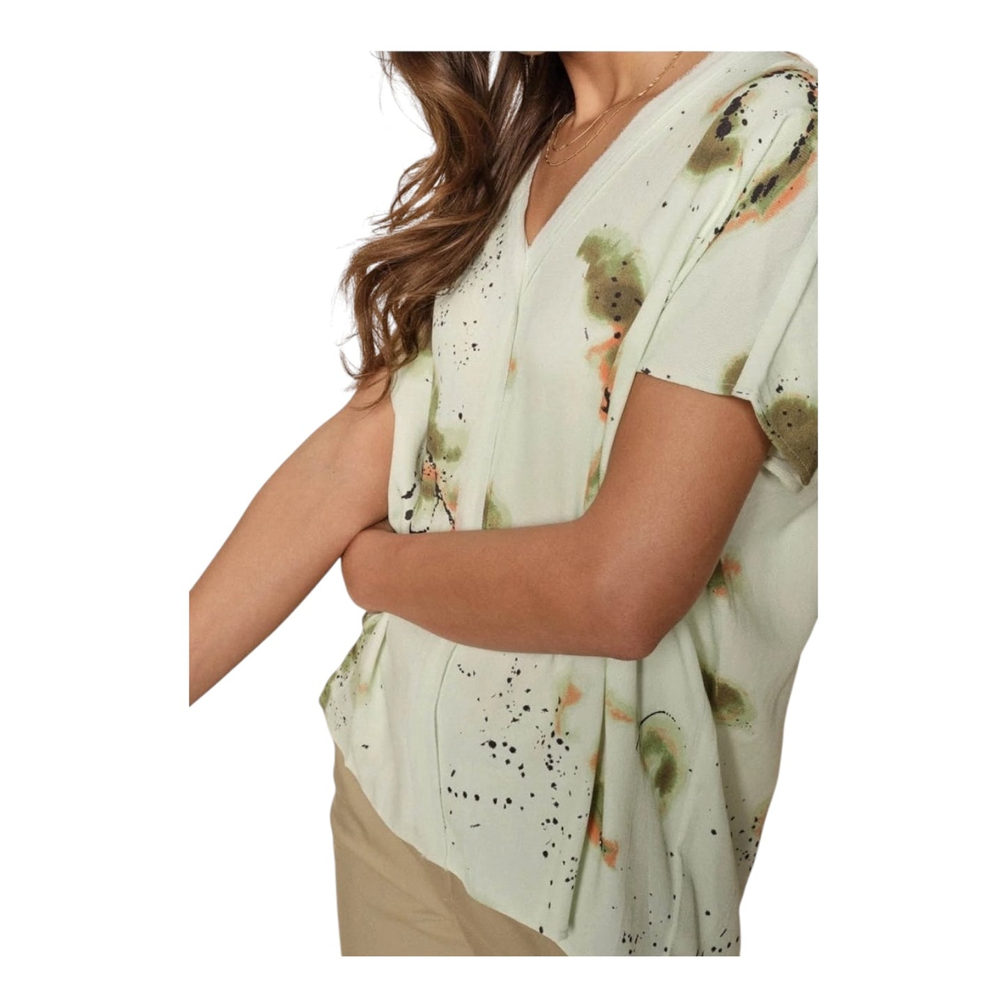 Mos Mosh Light Green V Neck Print Blouse - 10/12