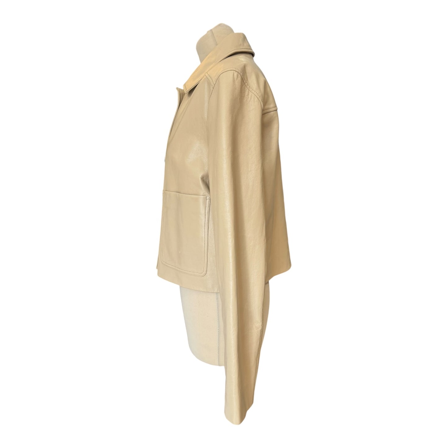 Massimo Dutti Cream Crop Leather Jacket - 10/12