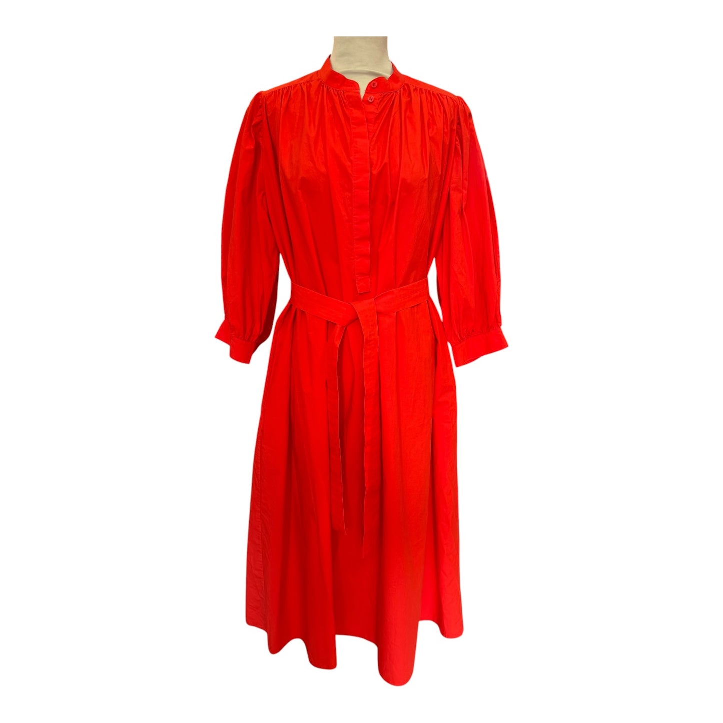 COS Tomato Red Puff-Sleeve Belted Dress - 12/14