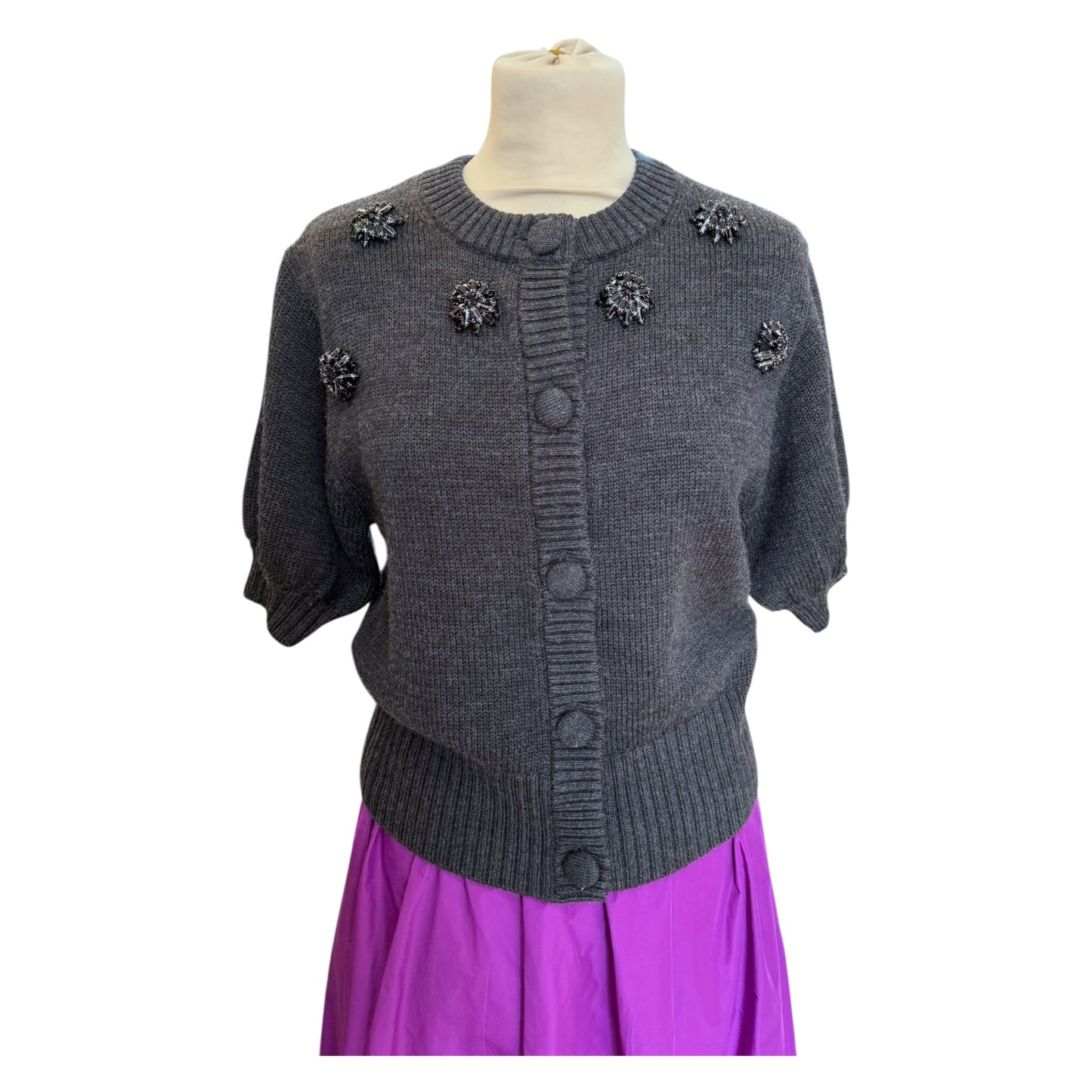 & Other Stories Dark Grey Merino Wool Embellished Cardigan - 8/10