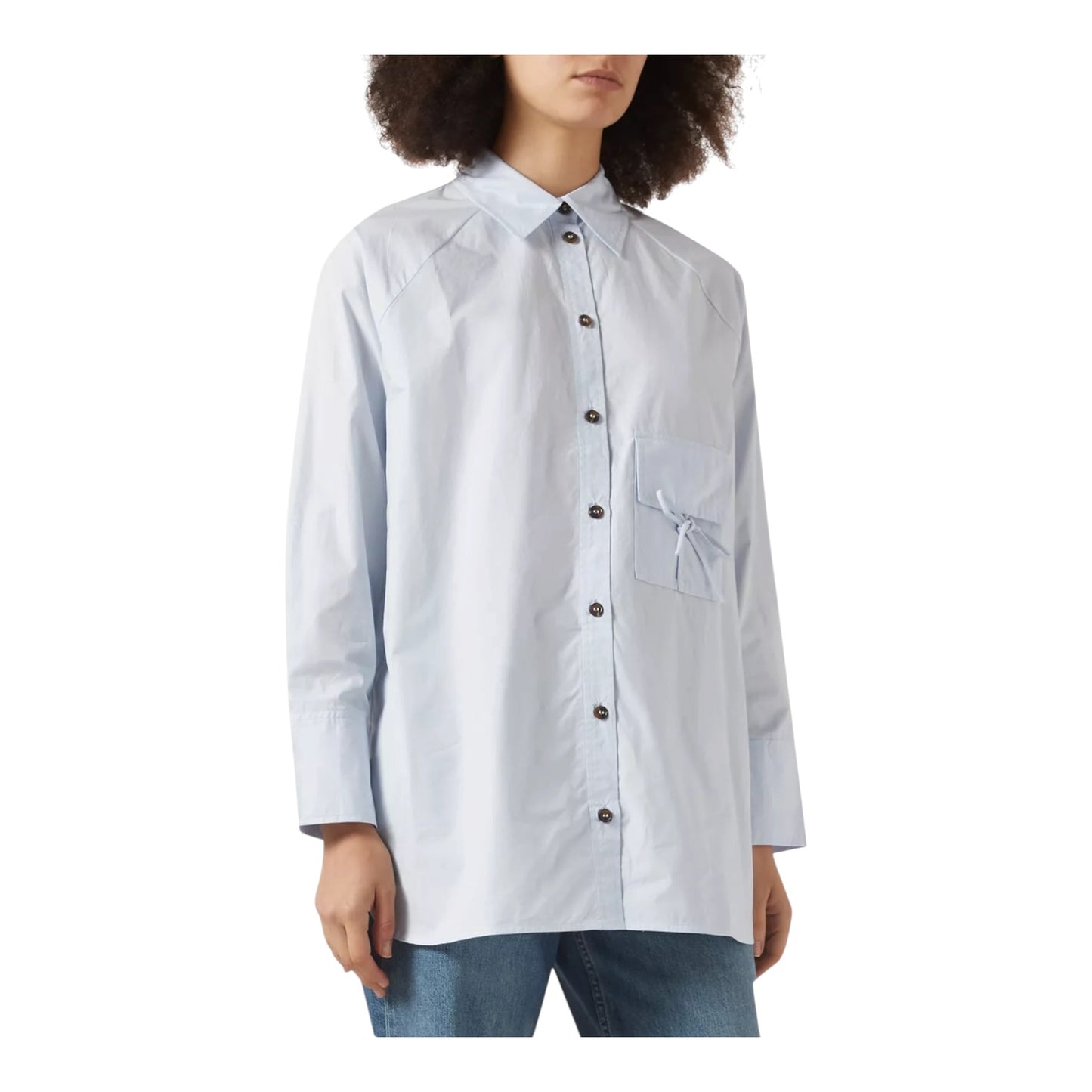 Ganni Blue Oversized Shirt in Cotton Poplin - 12