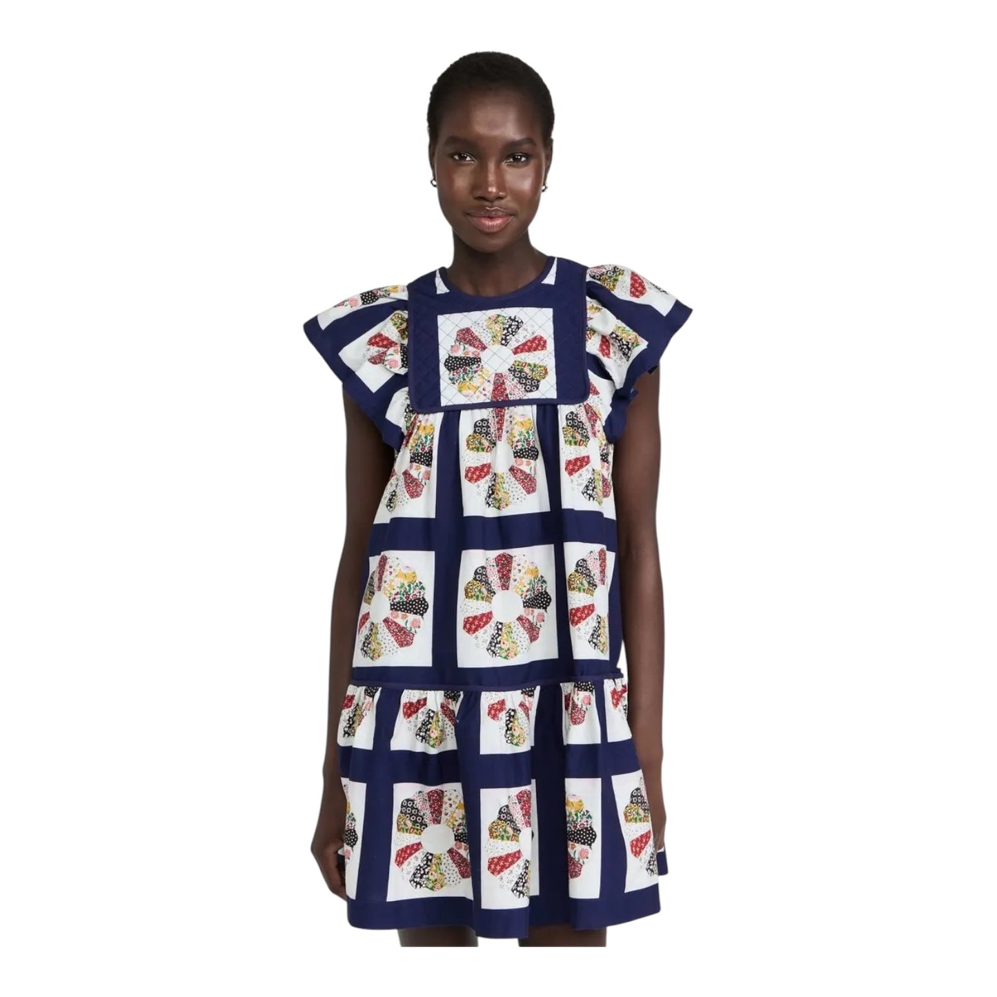 Sea Pippin Patchwork Flutter Sleeve Tunic Dress - 10/12