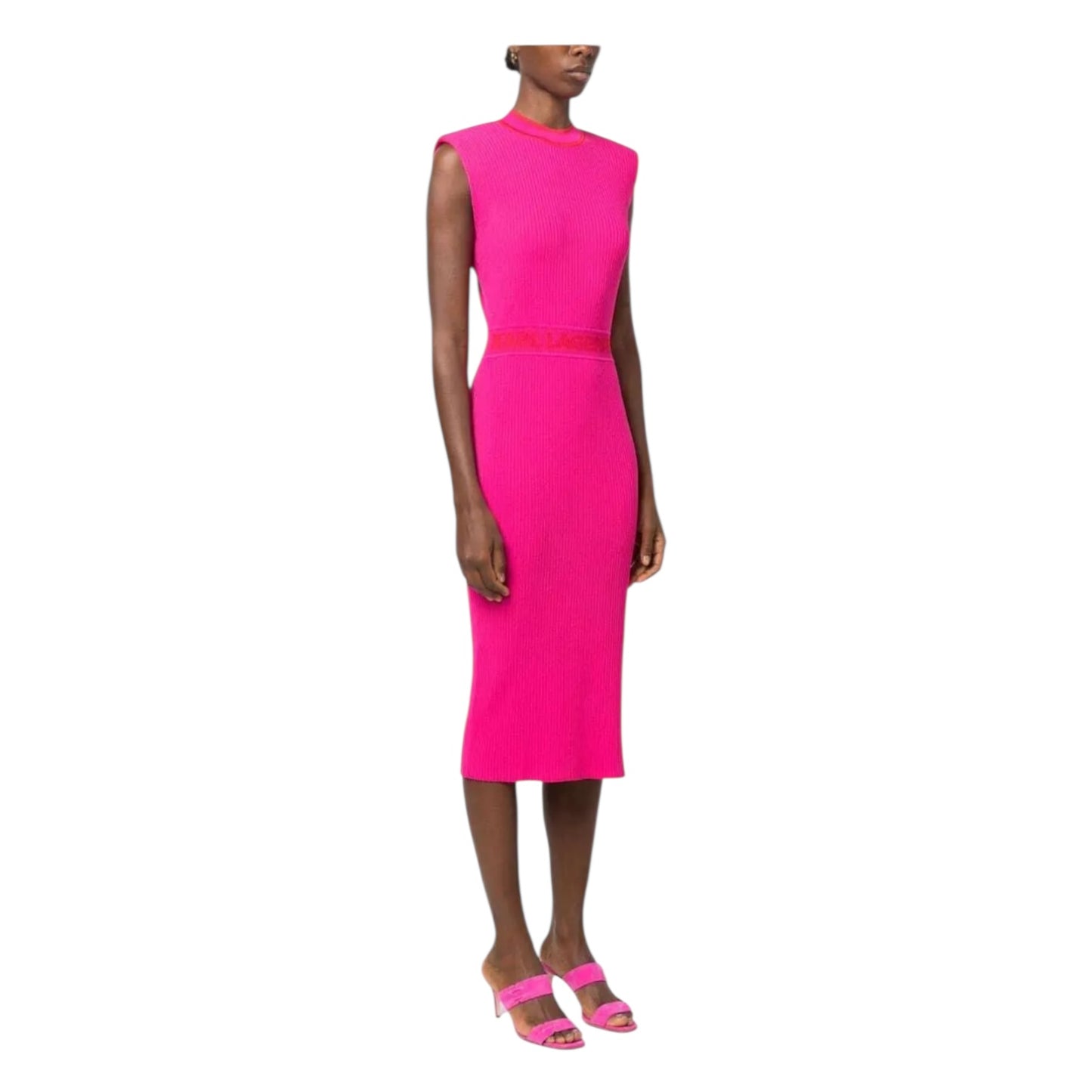 Karl Lagerfeld Pink and Red Sleeveless Knitted Midi Dress - 10