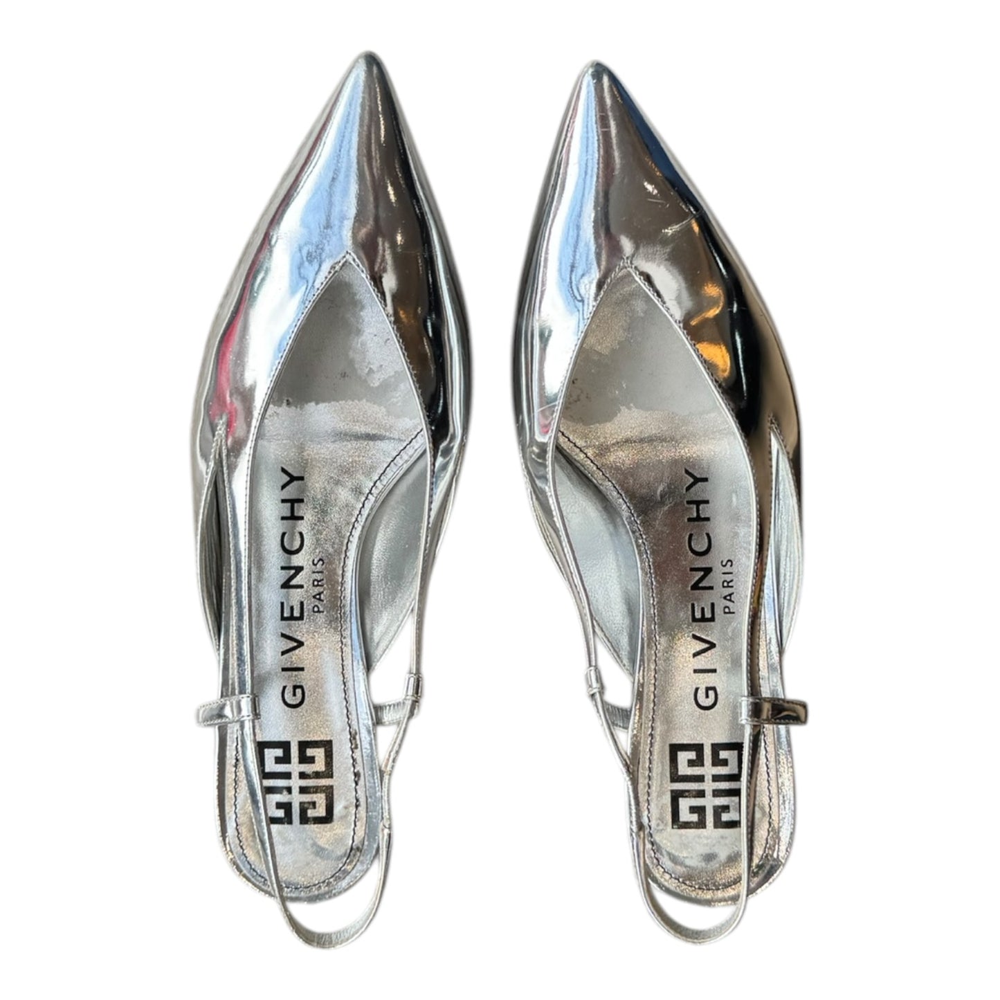 Givenchy Silver Mirror 3V Slingback Pumps - 37/4