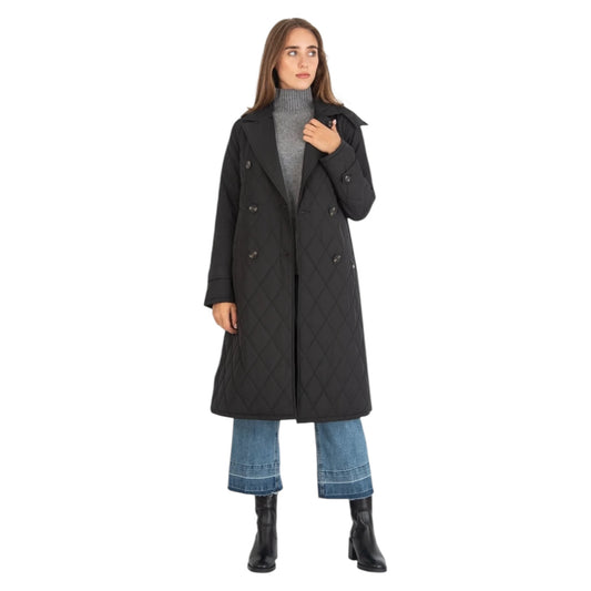 Riani Black Quilted Techno Trench Style Coat - 18